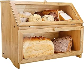 SG Traders Double Decker Bamboo Bread Bin 2-Layer Bread Box Eco-friendly Kitchen Storage Box with Lid for Freshness Natural, Organic, and Sustainable Food Storage Solution (Modern - Natural Wood)