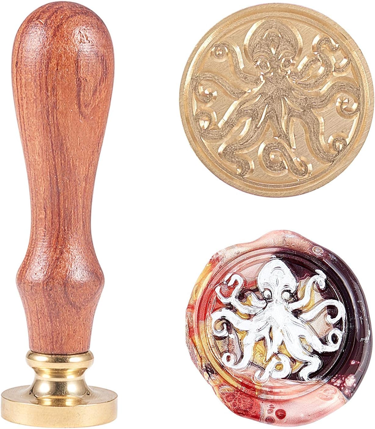 CRASPIRE Octopus Wax Seal Stamp Ocean Vintage Sealing Wax Stamps Animal Retro Removable Brass Stamp Head with Wood Handle for Wedding Invitations Envelopes Halloween Wrapping