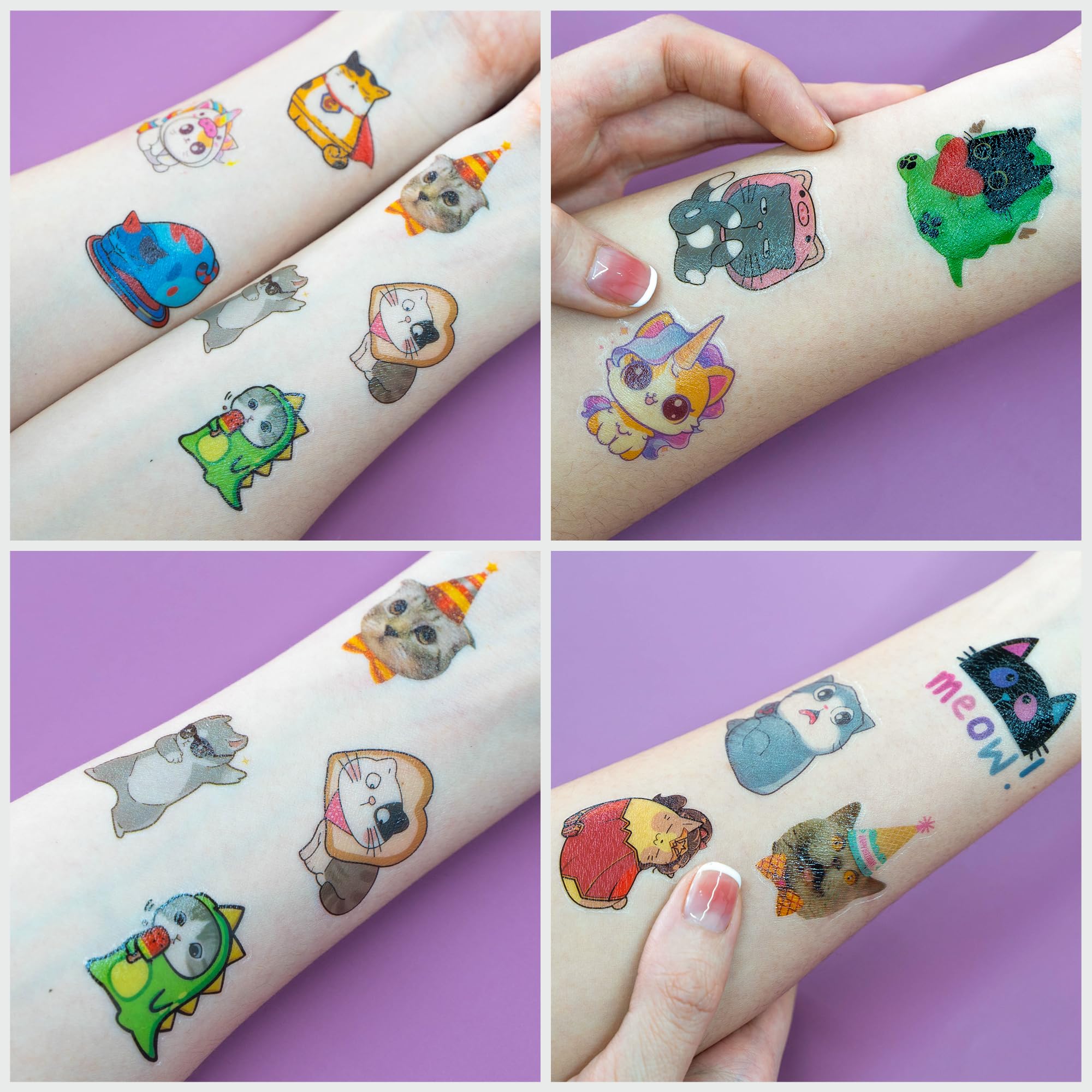 91TATTOOS 96 wstępnie wyciętych tymczasowych tatuaży dla kotów i zwierząt domowych dla dzieci pamiątki artykuły i dekoracje na przyjęcie urodzinowe urocze motywy fałszywe naklejki z tatuażami C