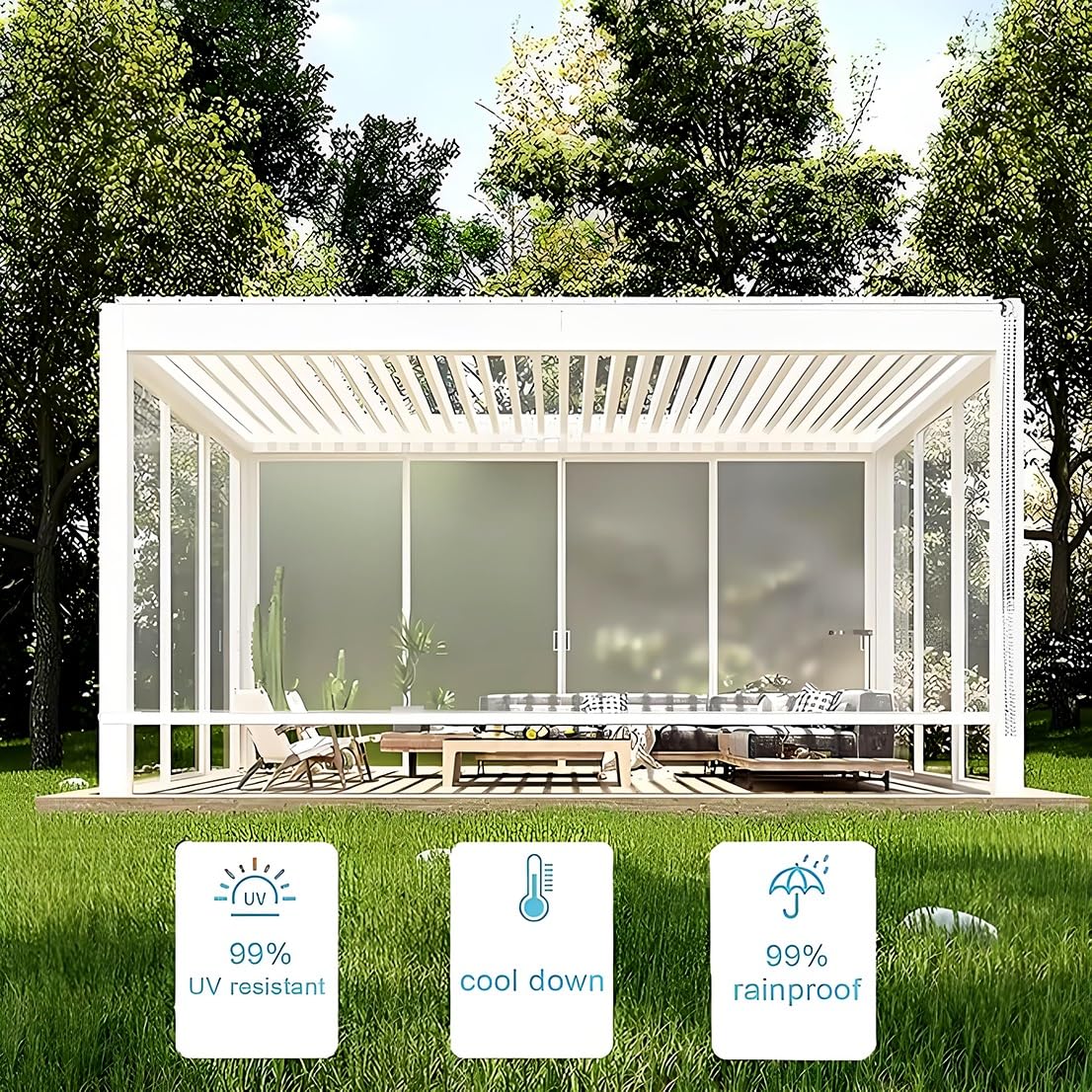 Store Enrouleur Extérieur en PVC Transparent Imperméable, Rideau De Patio Enroulable Coupe-Vent, Panneau De Vinyle pour Fenêtre, Porche, Porte De Garage, One Color 75W x 43H