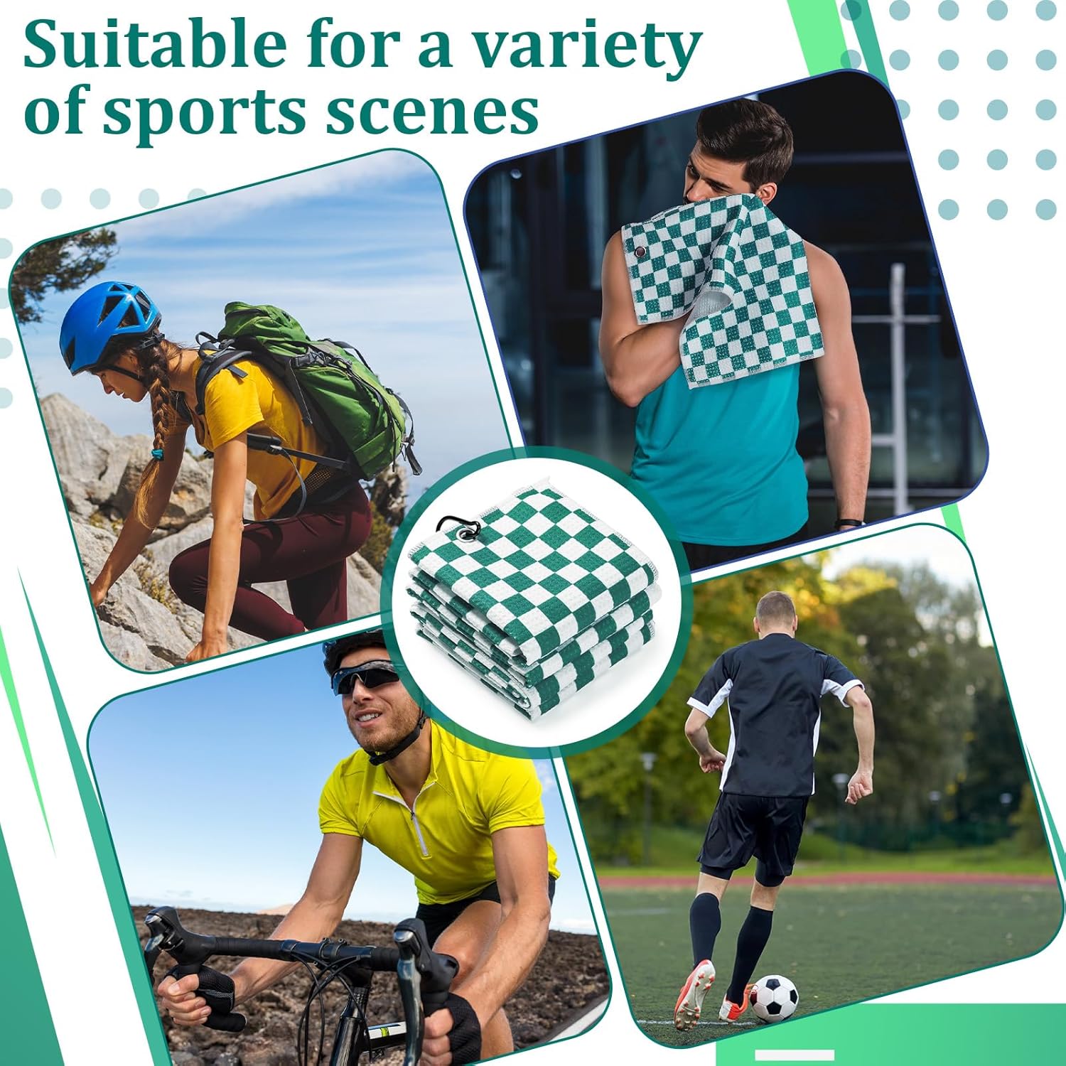 12 Pcs Golf Towels Bulk for Bags Microfiber Waffle Pattern Golf Towel with Clip 16'' x 16'', Ultra Absorbent Quick-Dry, Mini Tournament Yoga Fitness Men's Gifts(Emerald Green) - Image 5