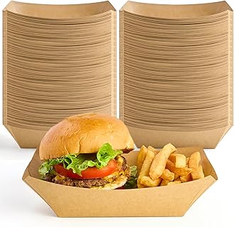 ZORRITA 4 LB Large Paper Food Trays, 100 Pack Disposable Nacho Trays Kraft Paper Food Boats Party Serving Baskets for Nachos Sandwiches Burgers Popcorns Salads Snacks