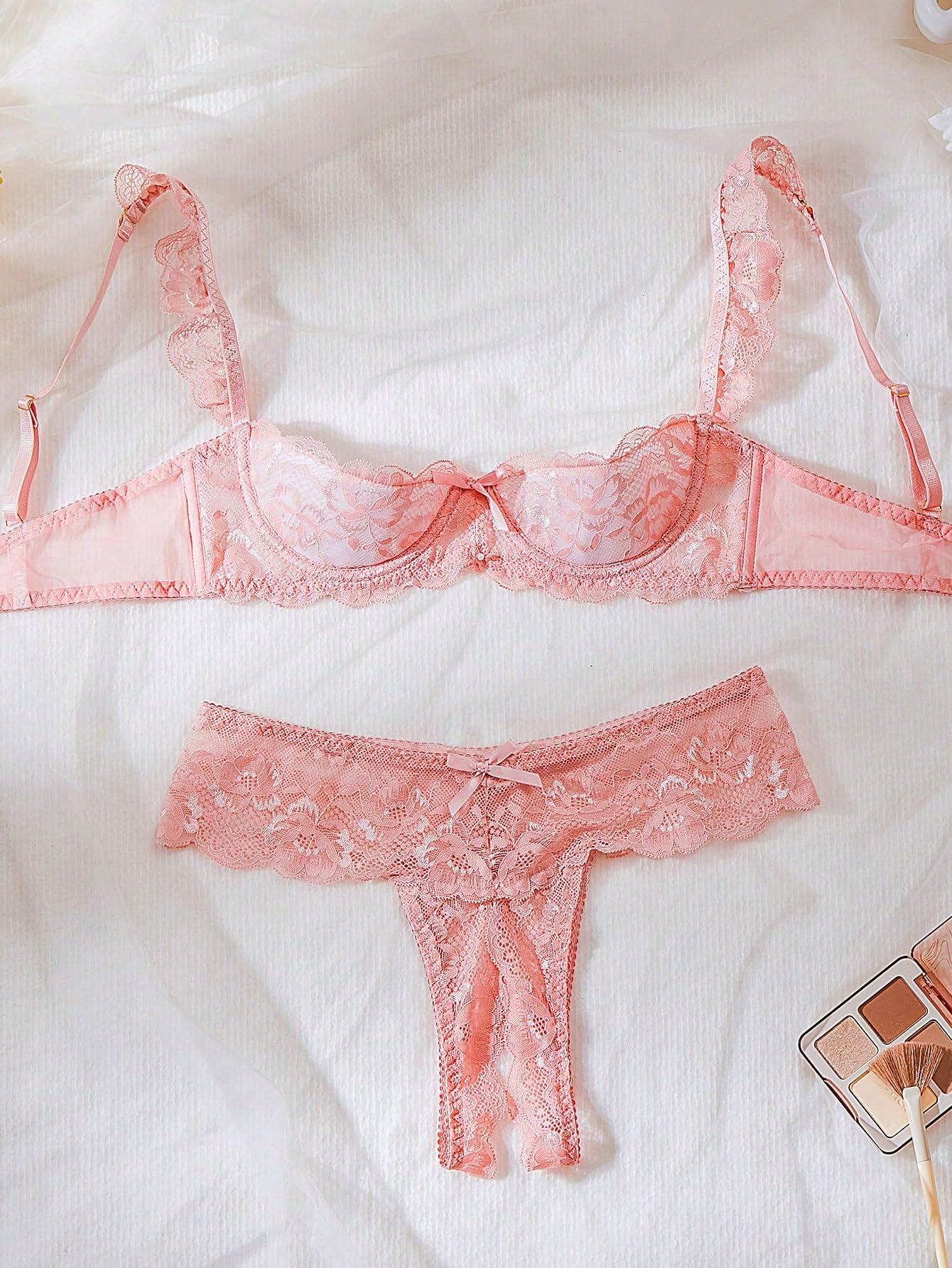 SweatyRocks Women's Lingerie Set Floral Lace Ruffle Shoulder Bra and Panty Underwear Sets