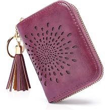 APHISON RFID Credit Card Holder Zipper Card Case Keychain Small Wallet for Women 1927 PURPLISH-RED