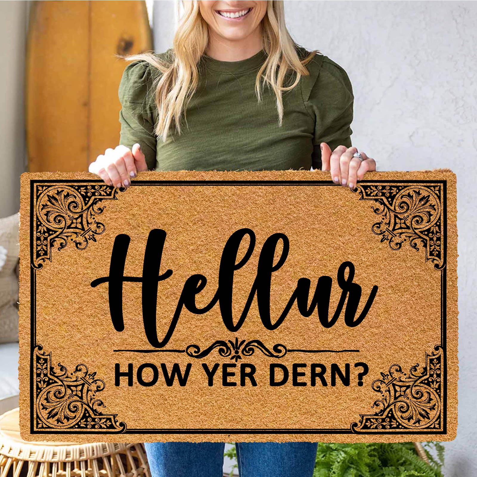 Hellur How Yer Dern Paillasson d'extérieur 60 x 40 cm – Tapis de bienvenue pour entrée extérieure, tapis de porte d'entrée, tapis en caoutchouc pour l'extérieur, design amusant