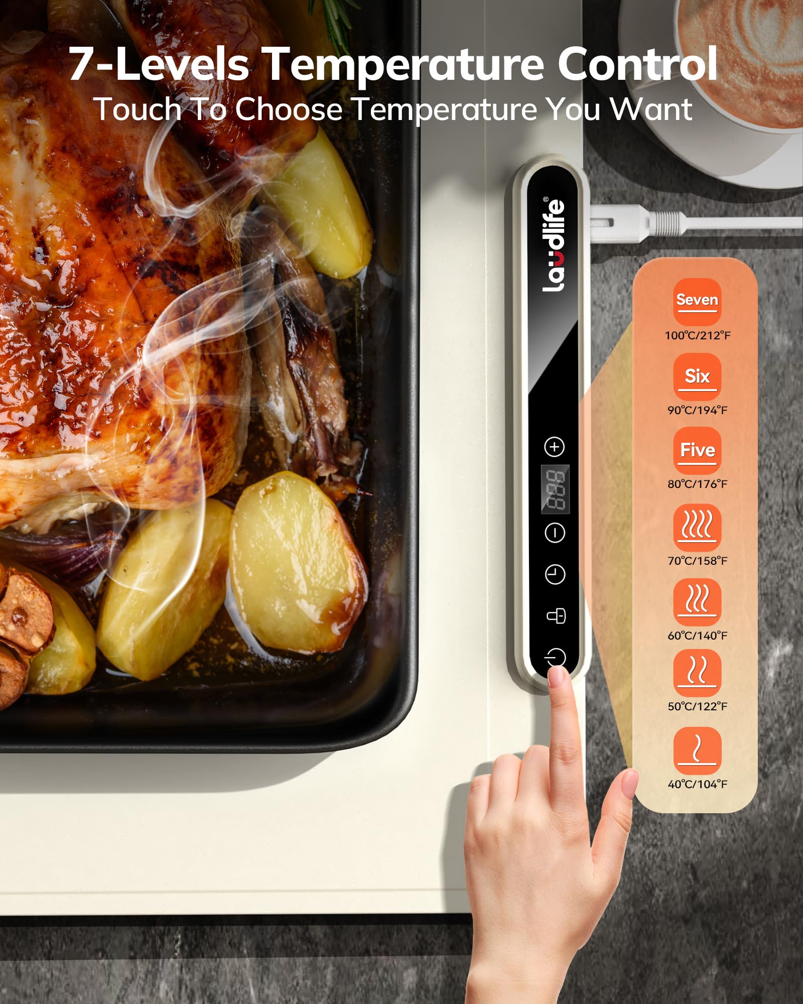LAUDLIFE Electric Warming Tray with Adjustable Temperature