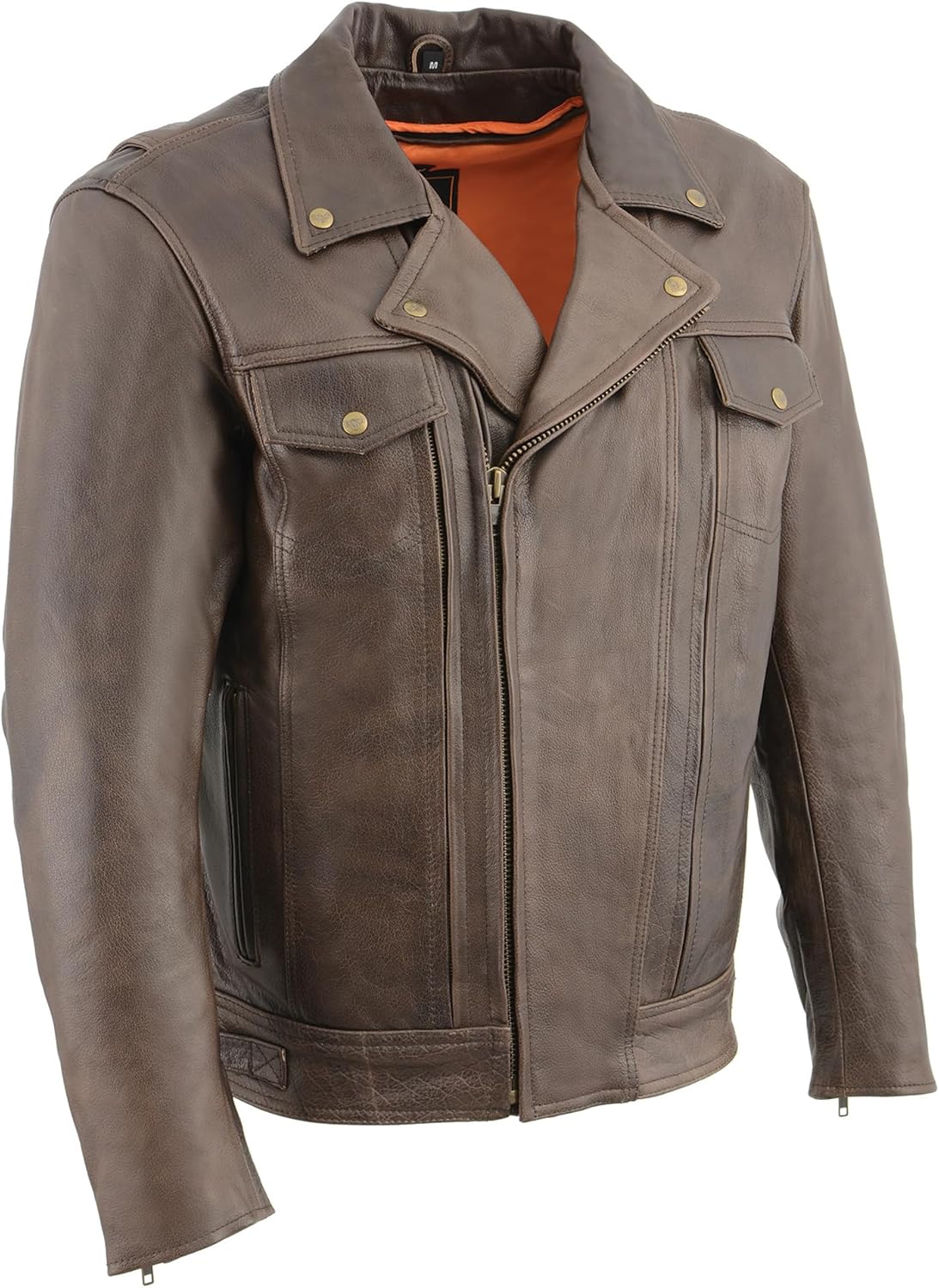 Milwaukee Leather Men's Retro Brown Utility Pocket Leather Motorcycle Jacket with Gun Pockets MLM1522