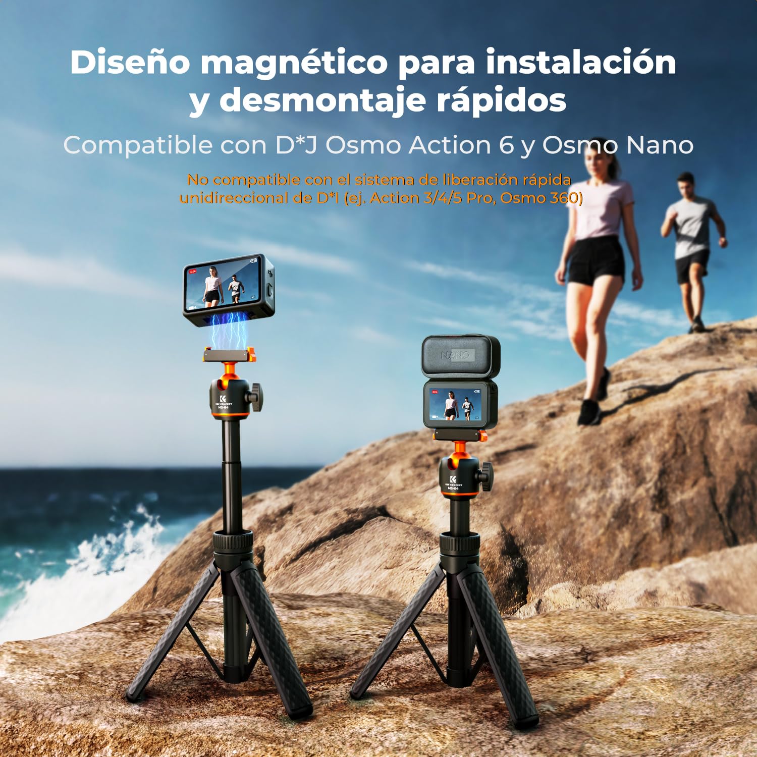 K&F CONCEPT Palo Selfie Trípode de 65 cm para dji Osmo Nano/Osmo Action 6, Monopie Selfie Extensible, Palo Selfie de Cierre Magnético Rápido con Cabeza Esférica de 360°, Soporte/Vlog para Vlogging