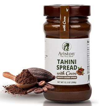 Ariston Organic Sesame Tahini Paste Spread with Cocoa from Greece, 12.3oz | Naturally Sweetened Healthy Snacks, Perfect for Breakfast, Sandwich, Hummus, Pancakes or Bread, Dairy Free, Vegan, Jar Packed