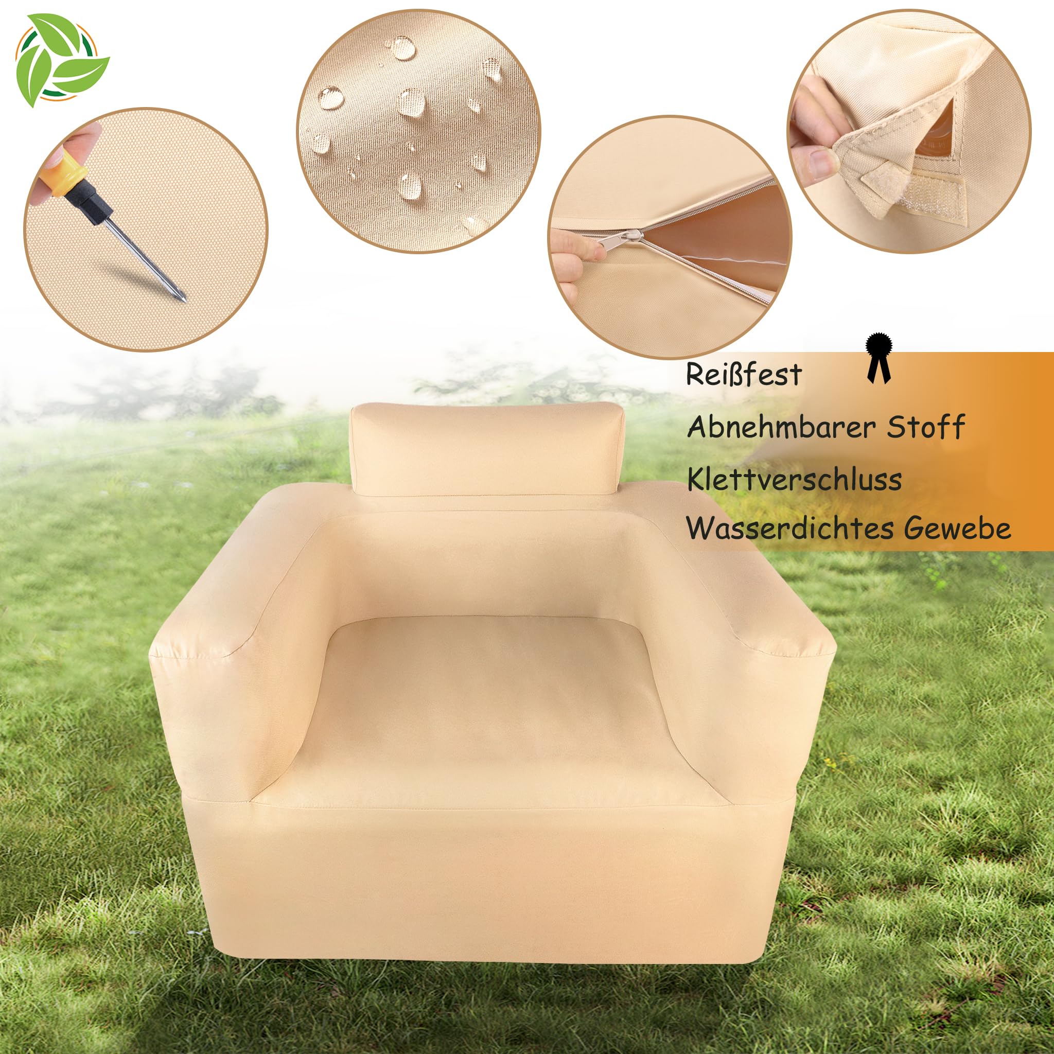 HENGMEI Loveseat - Divano gonfiabile, con pompa, divano singolo, 97 x 78 x 75 cm
