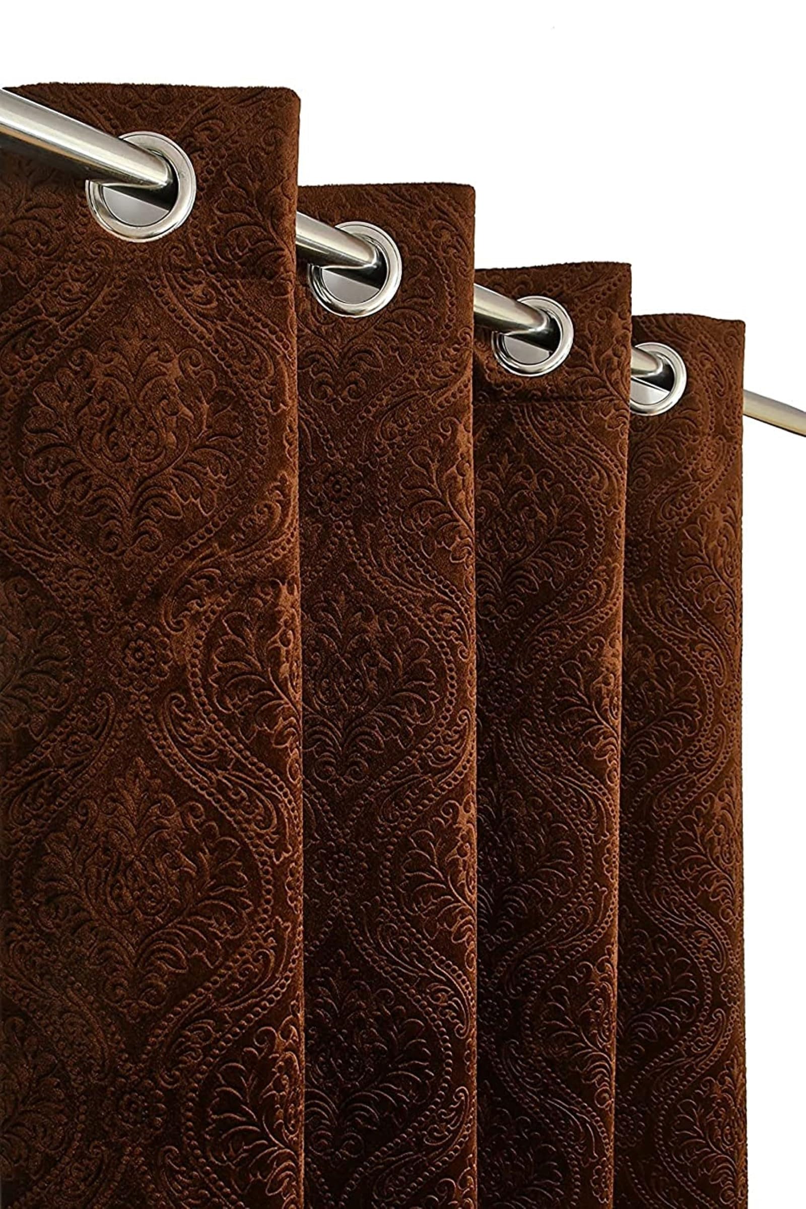 Premium Velvet Blackout Curtains for Living Room & Bedroom | 5ft Long Window Parda| Heavy Fabric | Light Blocking, Noise Cancelling, Designer Drapes (Set of 1 Pcs, Brown Colour)