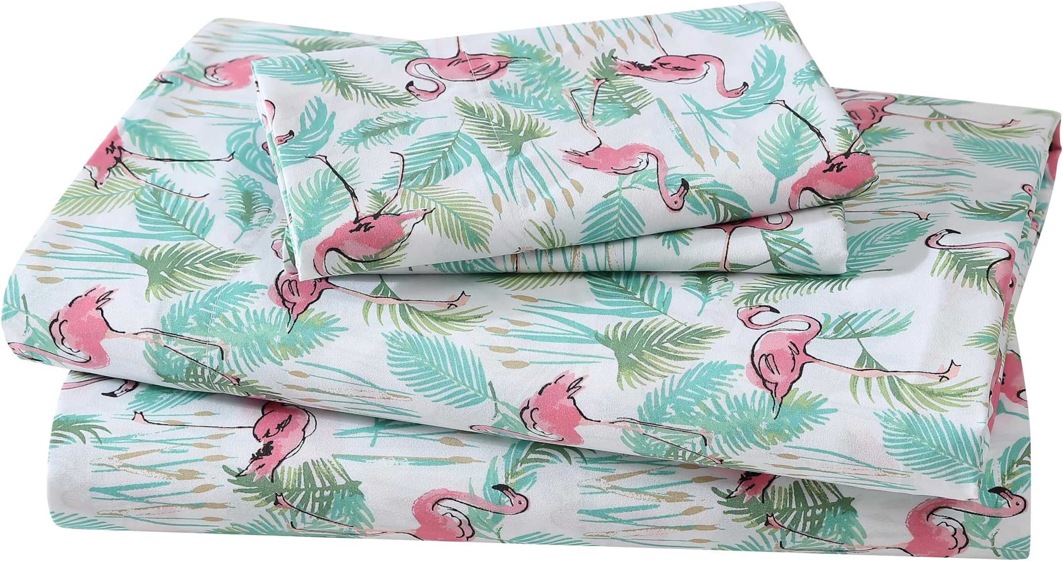 Coastal Print Microfiber Sheet Set, Soft, Comfy, 12" Deep Pockets, Queen, Flamingo Paradise Pink