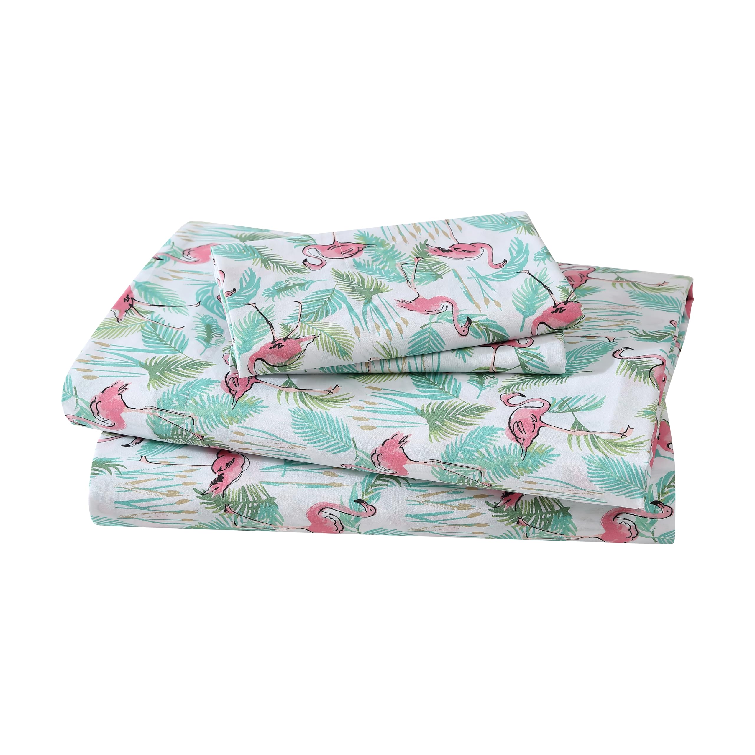 Coastal Print Microfiber Sheet Set, Soft, Comfy, 12" Deep Pockets, Queen, Flamingo Paradise Pink