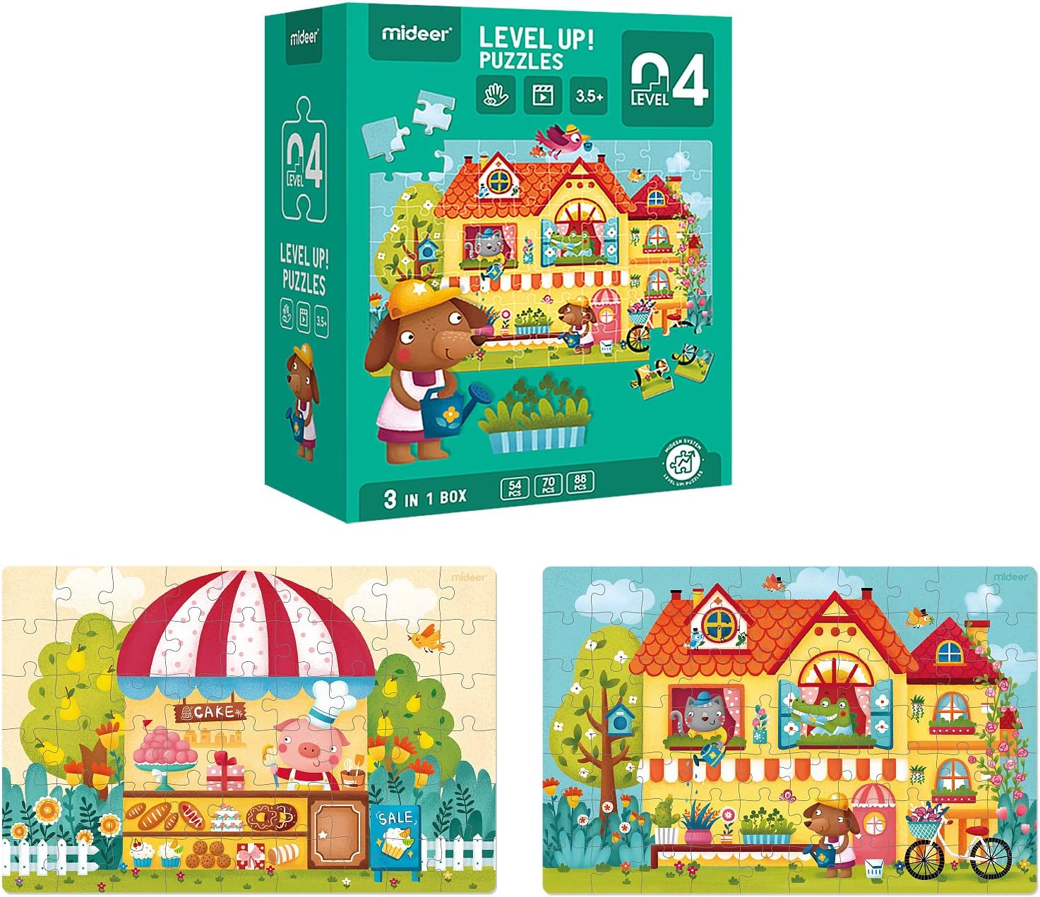 Mideer Level Up Puzzle Series – Levels 1 to 9 for Ages 2–12 | Expert-Designed, Premium Materials, Progressive Difficulty, Skin-Friendly Finish, Gift-Ready Box (Level 4 - Fable Town)