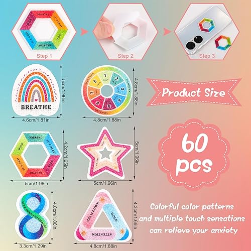 Miniatura 3 de 60 calcomanías sensoriales de ansiedad, calcomanías texturizadas reutilizables, calcomanías adhesivas de atención plena para ansiedad, calcomanías