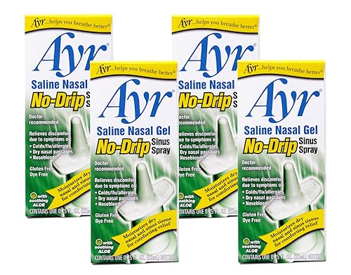 Ayr Gel nasal salino sin goteo en aerosol sinusal, aloe hidratante, 0.75 onzas líquidas (paquete de 4)