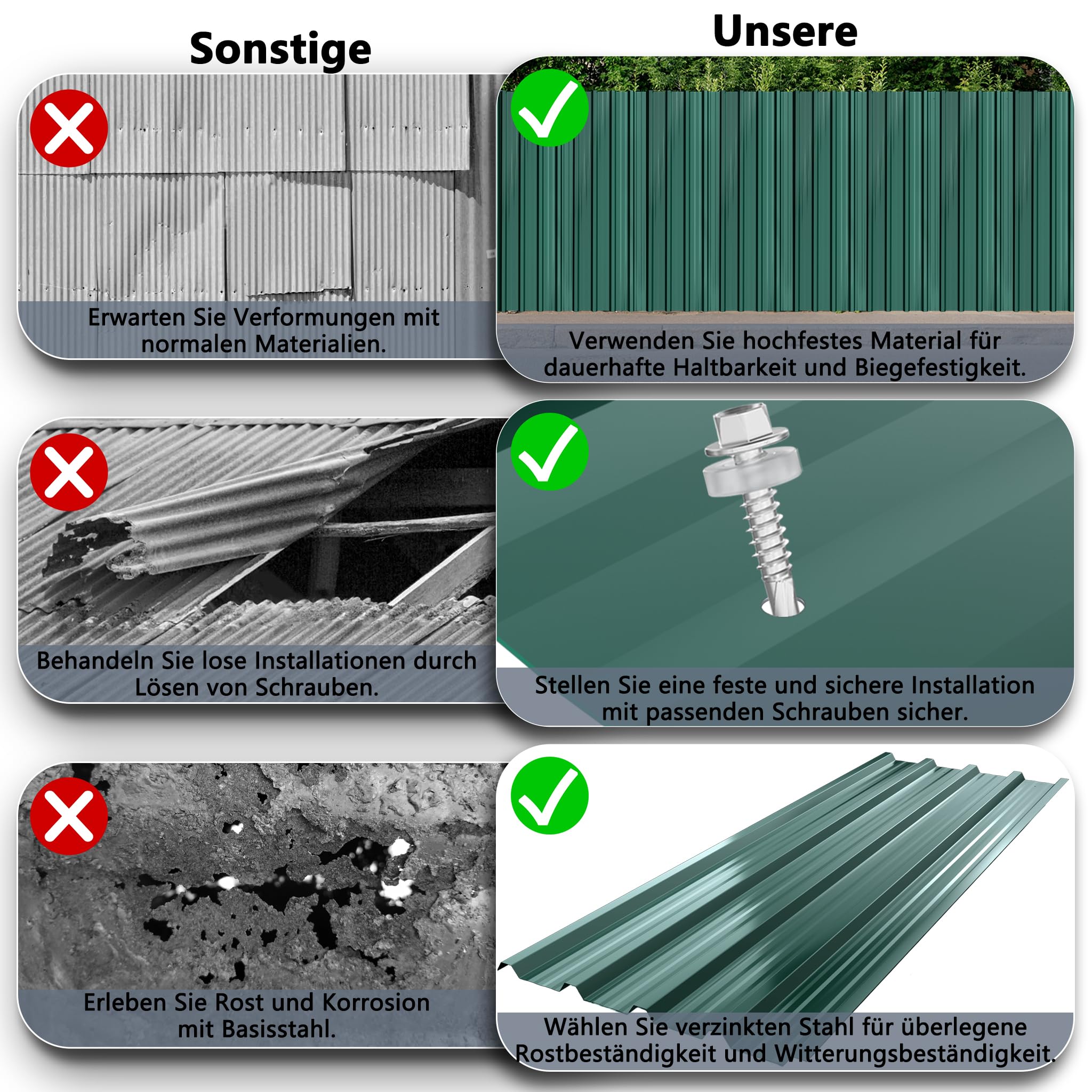YRHome 12 piezas de tejas para techo trapecio 129,5x45cm chapa de acero forma chapa placas para techo resistente a la intemperie para garajes chapa galvanizada para techo tipo A verde incl. tornillos