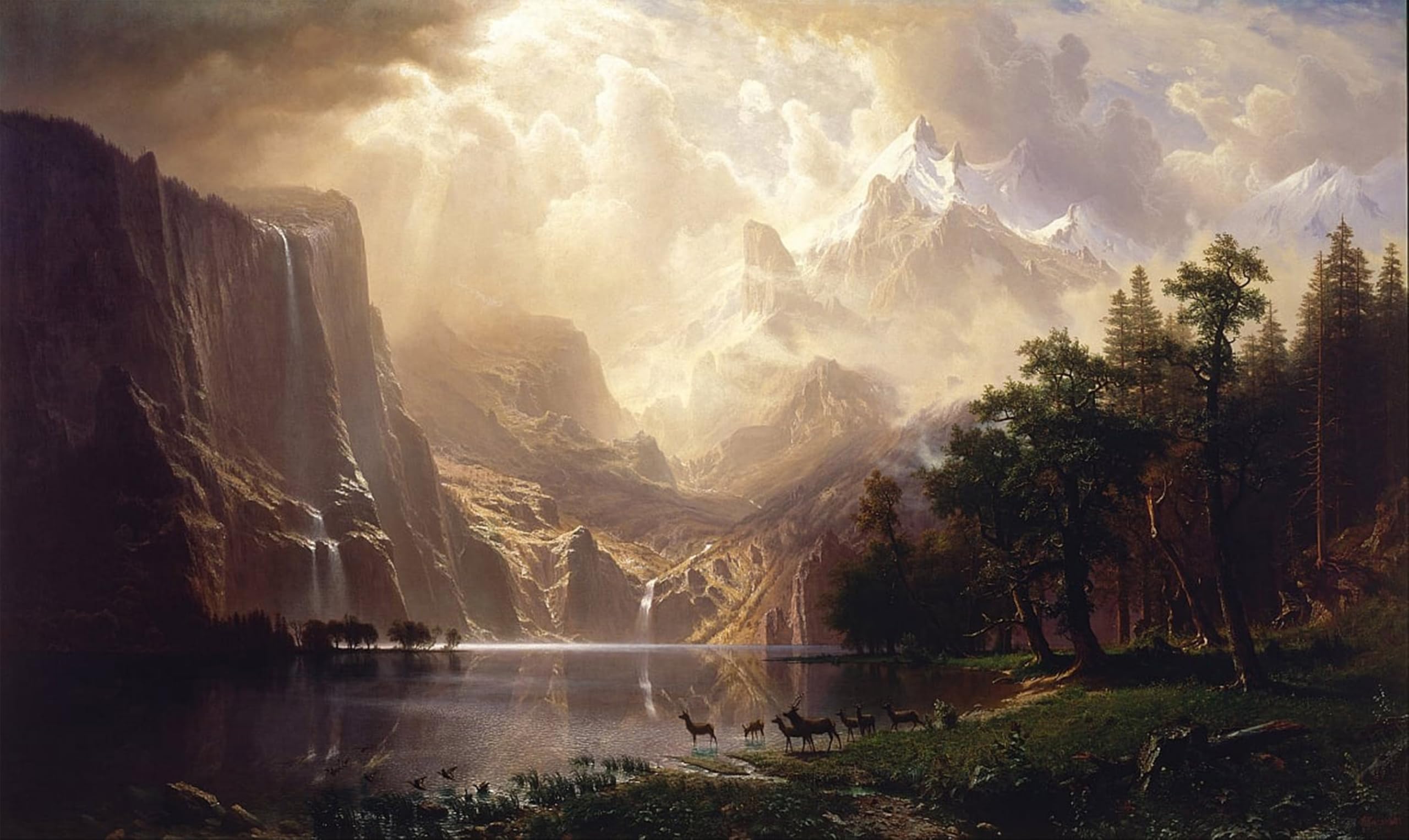 ARTXLXXBN Famous Prints Artwork Pictures Poster Painting Art Among the Sierra California by Albert Bierstadt Artwork Landscape Pictures for Home Decor 60x90cm