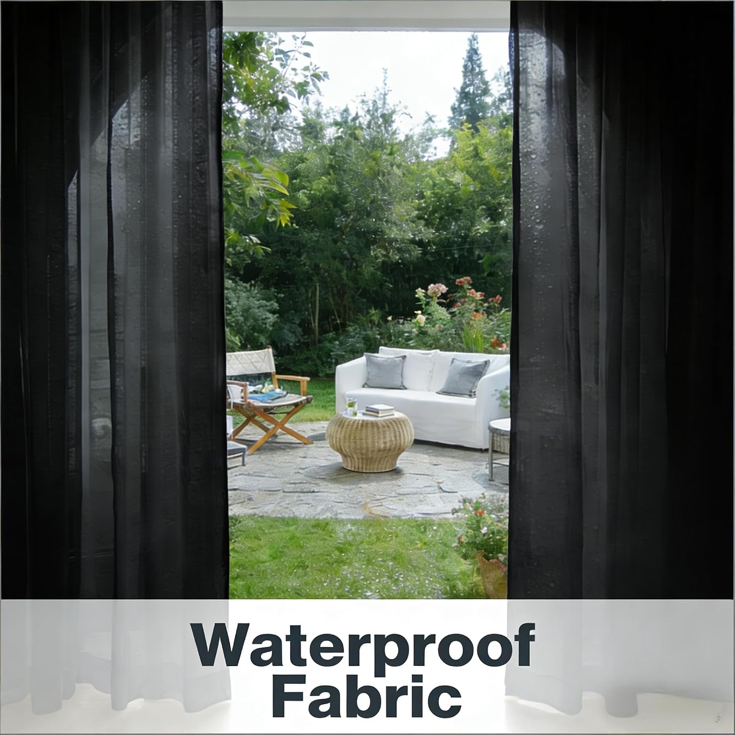 Outdoor Sheer Curtains for Patio Waterproof, 2 Panels Rod Pocket Indoor/Outdoor Voile Gray Sheer Curtain for Pergola, Porch, Cabana and Gazebo，52 x 95 Inch