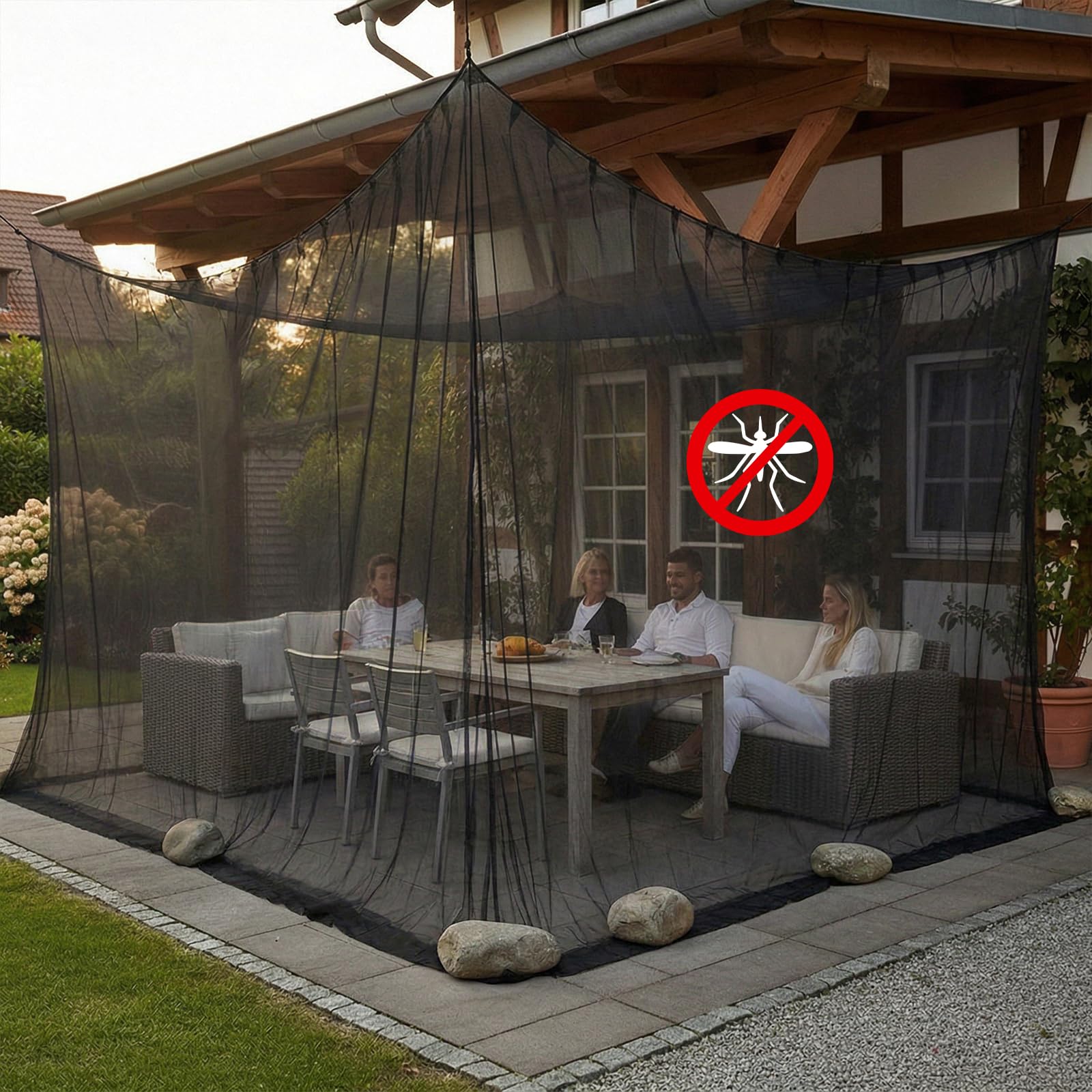 Sekey XXL Moustiquaire de Voyage, Moustiquaire pour Lit Double 300 x 300 x 250 cm, Tente de Camping Fermée, Protection Contre Les Insectes pour Une Utilisation en Extérieur, Terrasse, Noir