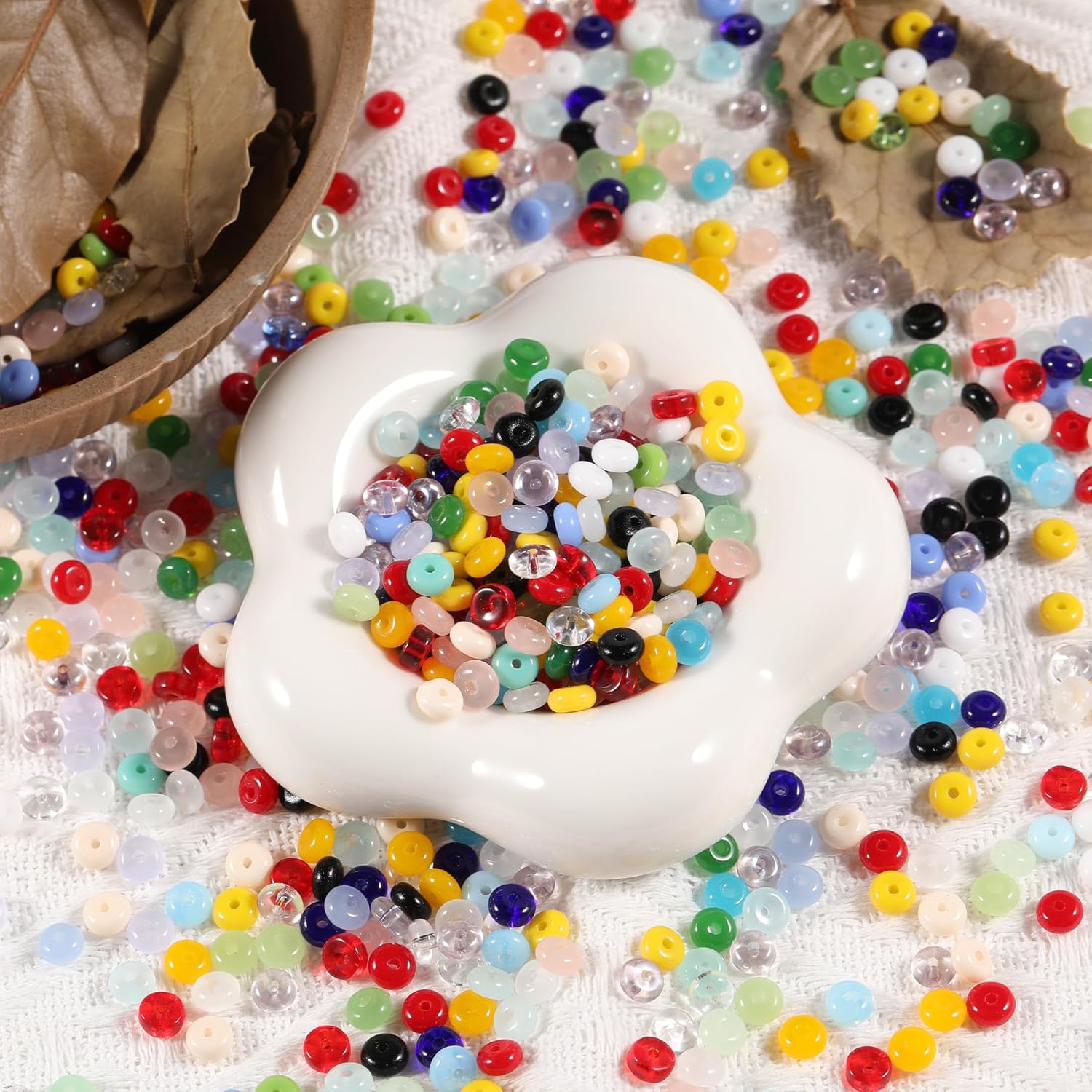 300Pcs Glass Beads Flat Round 3x6mm for DIY Jewelry Accessories Bracelet Necklaces Key Chain Earrings Mobile Phone Chain Making Supplies (Mixed Color) - Image 5