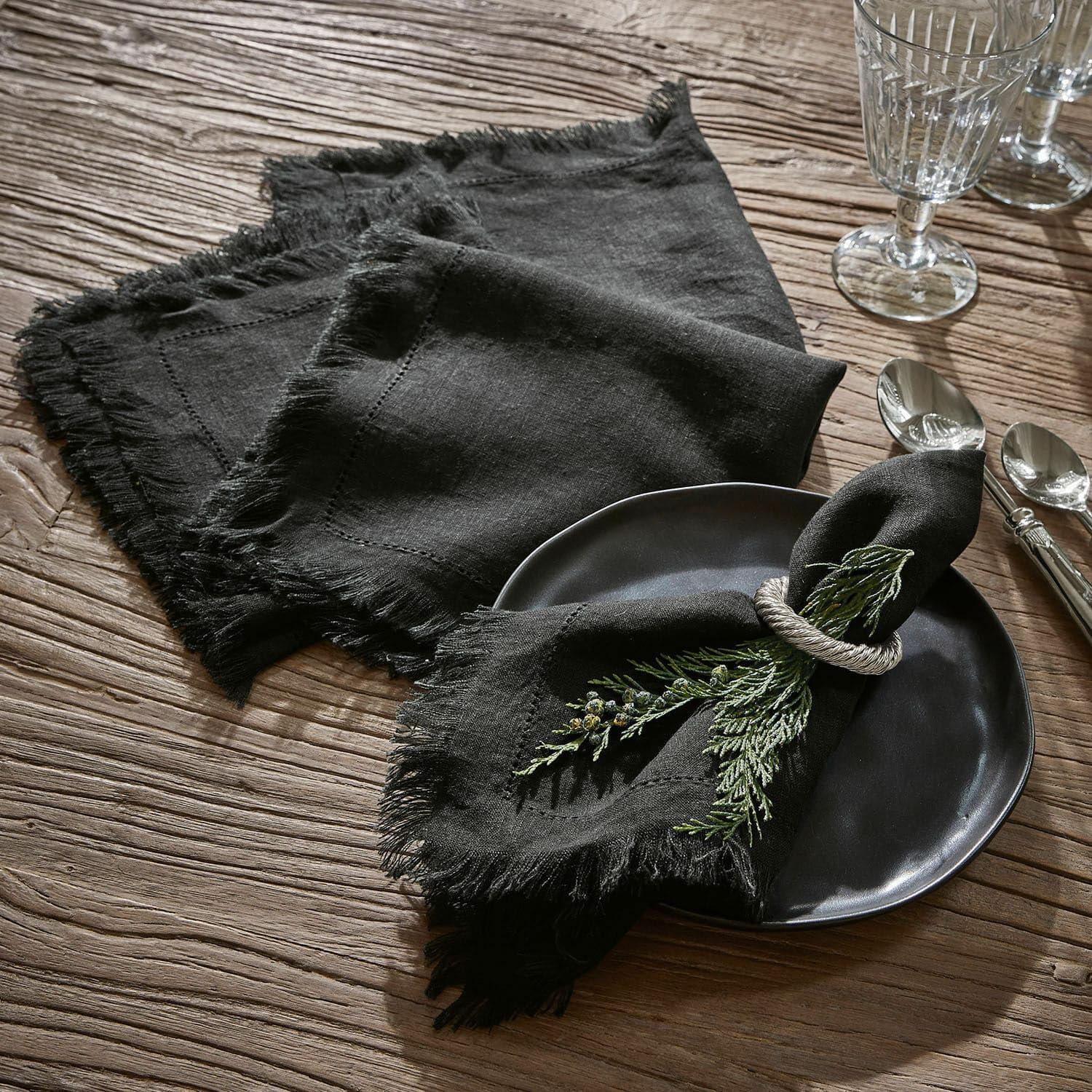 LOBERON Serviette 4er Set Pibrac, schwarz