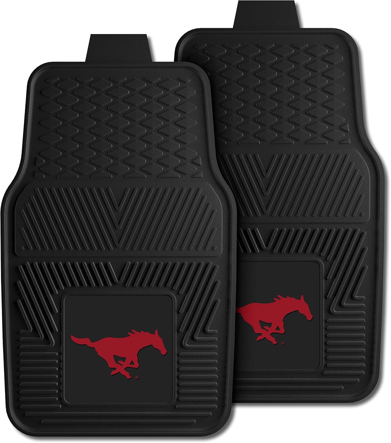 FANMATS 13010 SMU Mustangs 2-Piece Heavy Duty Vinyl Car Mat Set, Front Row Floor Mats, All Weather Protection, Universal Fit, Deep Resevoir Design