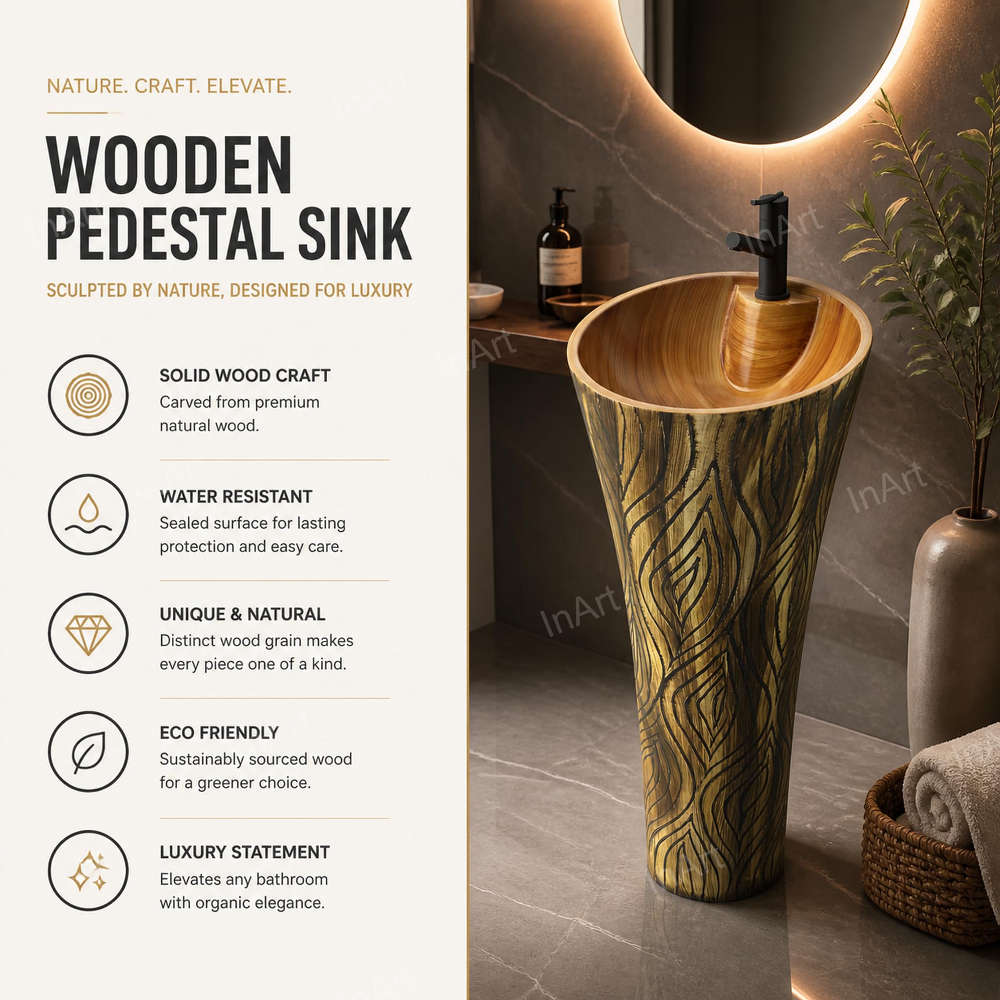 InArt Ceramic Wash Basin - Free Standing Pedestal -3