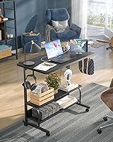 Vista 2 de Armocity Escritorio de pie ajustable en altura con tomas de corriente, escritorio de pie manual de 32 pulgadas con estantes de almacenamiento