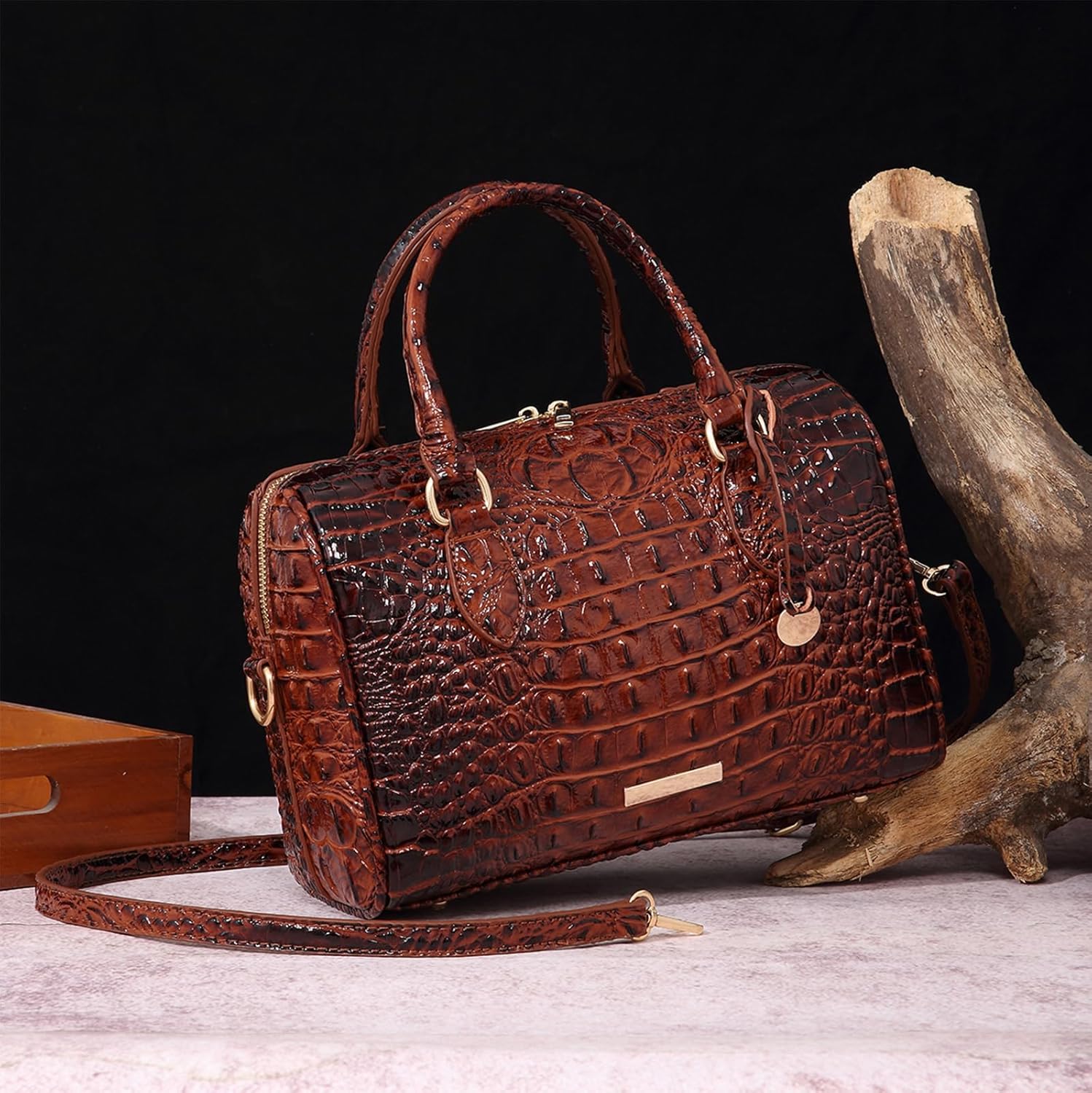 Top-Handle Crocodile Purses For Women Crossbody Leather Bags Trendy Large Capacity Tote with Shoulder Strap - Image 2