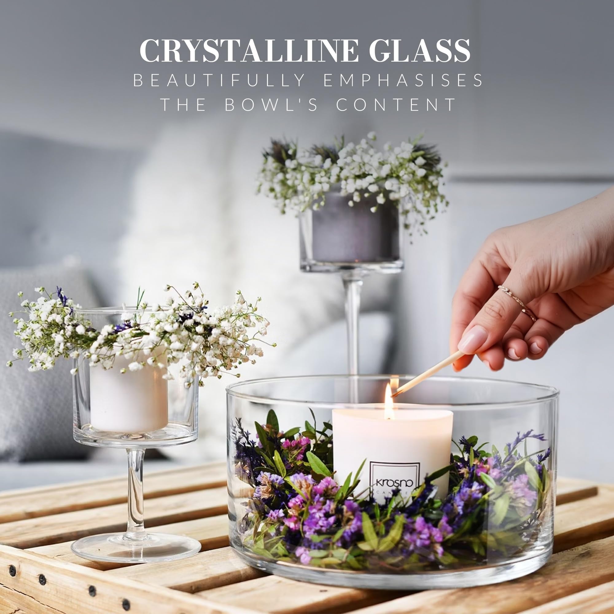 KROSNO Ensaladera de cristal, 24 cm, Hecho a mano, Colección Glamour | Bol ensalada, frutero, aperitivos, cocina, Cristal sin plomo, Apto para lavavajillas, Cristalería elegante, Idea de regalo