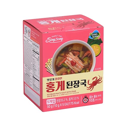 SINGSONG Crab Doenjang Jjigae Mix, Korean Soybean Paste Stew Mix, Instant Soup Base, 5 Packets, 1 Box