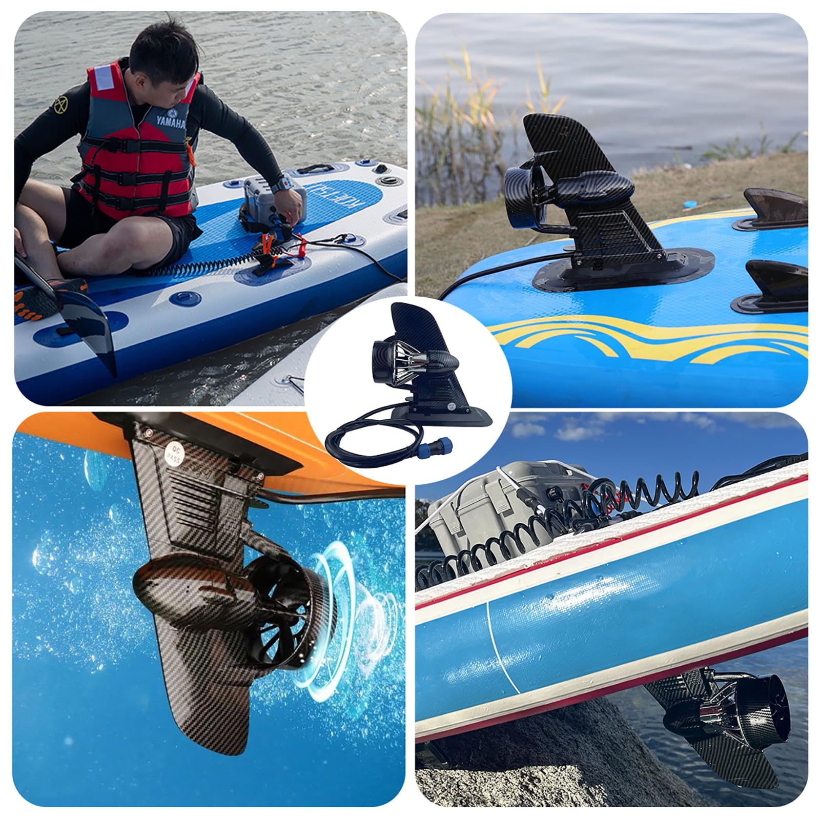 Pinne elettriche per SUP, motore elettrico per kayak gonfiabile, con contenitore, elic*a di ricambio, telecomando da polso, batteria da 288 Wh, 3-6 km/h, autonomia massima di 20 km, plug-and-play.
