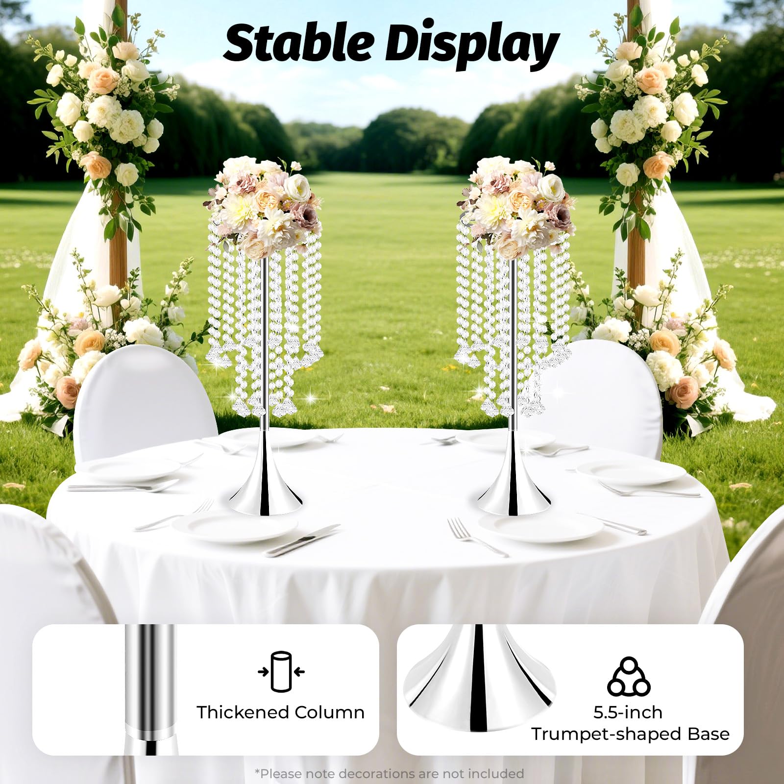 Blumenvase aus Metall und Acryl Kristall für Hochzeit Party Dekoration 55cm Höhe 10er Set