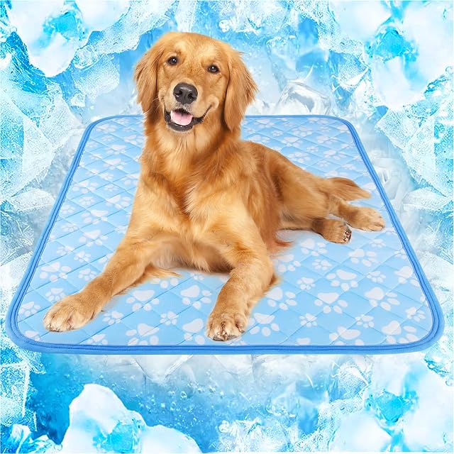Rywell Thermochromic Dog Cooling Mat, Arc-Chil Pet Cooling Mat Pad for Dog X-Large 80x110CM [Q-max0.5] Chew-Resistant Non-slip Reusable Absorbent Dog Cooling Mat for Summer Kennel Crate Travel, Blue