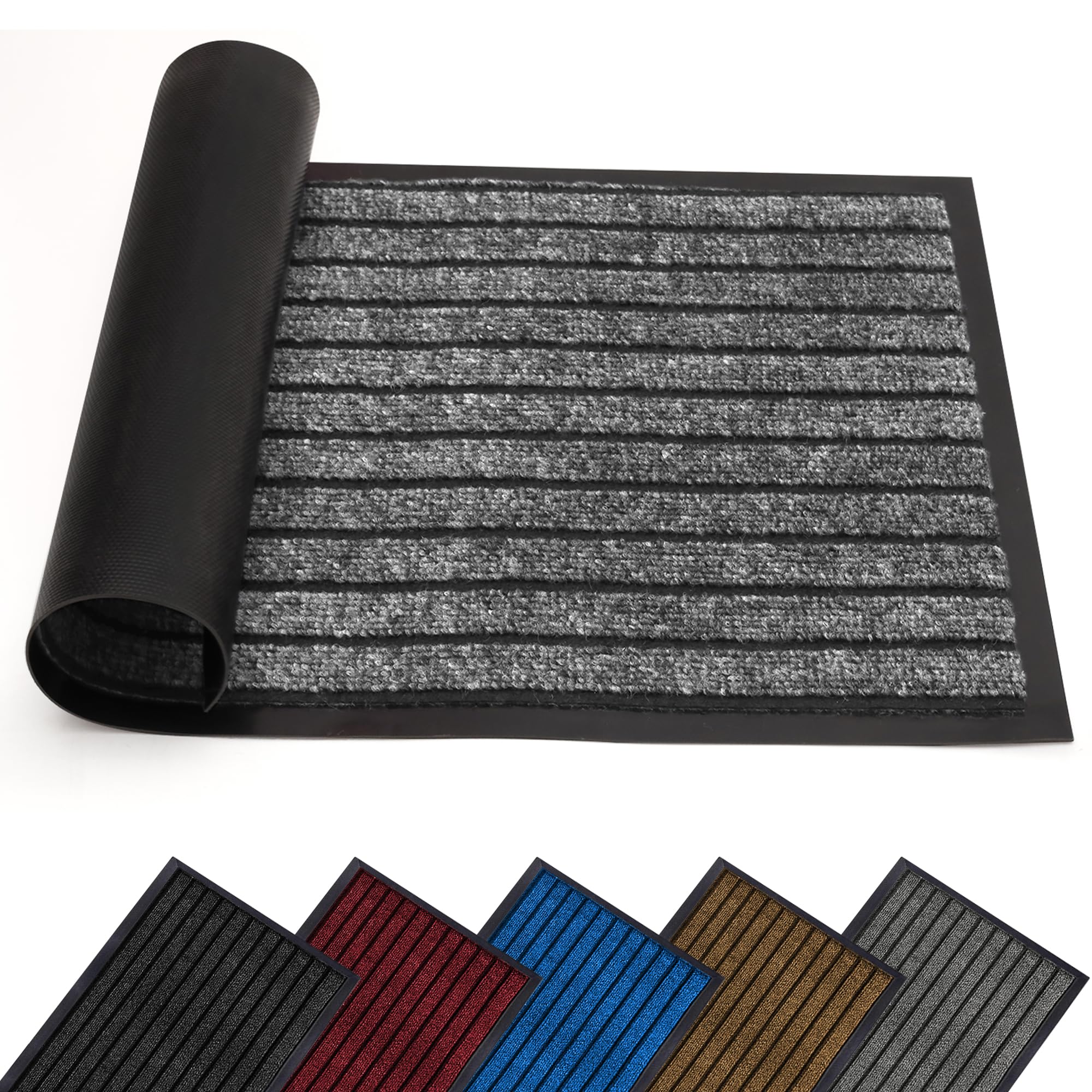 AMEHA Door Mat Indoor & Outdoor Grey 40x60 Cm Heavy Duty Rubber Door Mats Dirt Trapper Non Slip Washable Barrier Floor Mat Entrance Rug Shoes Scraper Super Absorbent Front Doormats โ image 1
