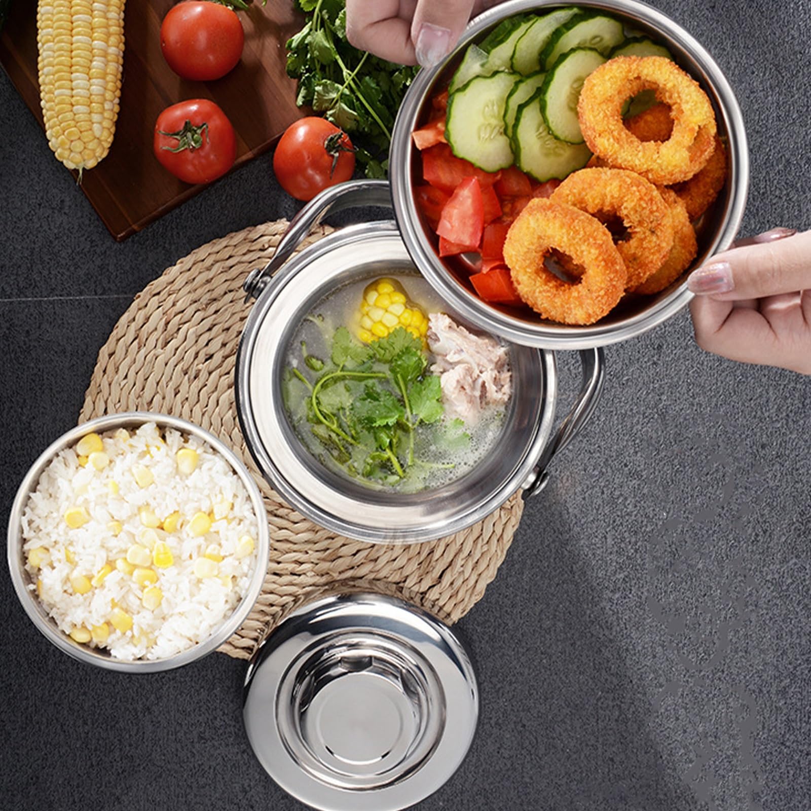 Vnook Edelstahl Isolierter Lebensmittelbehälter, Thermo Lunchbox, mit Griff Thermogefäß, Doppelwandiger, Auslaufsicher, Für Schule Büro Mit Tagessen mitbringen(1.6L)