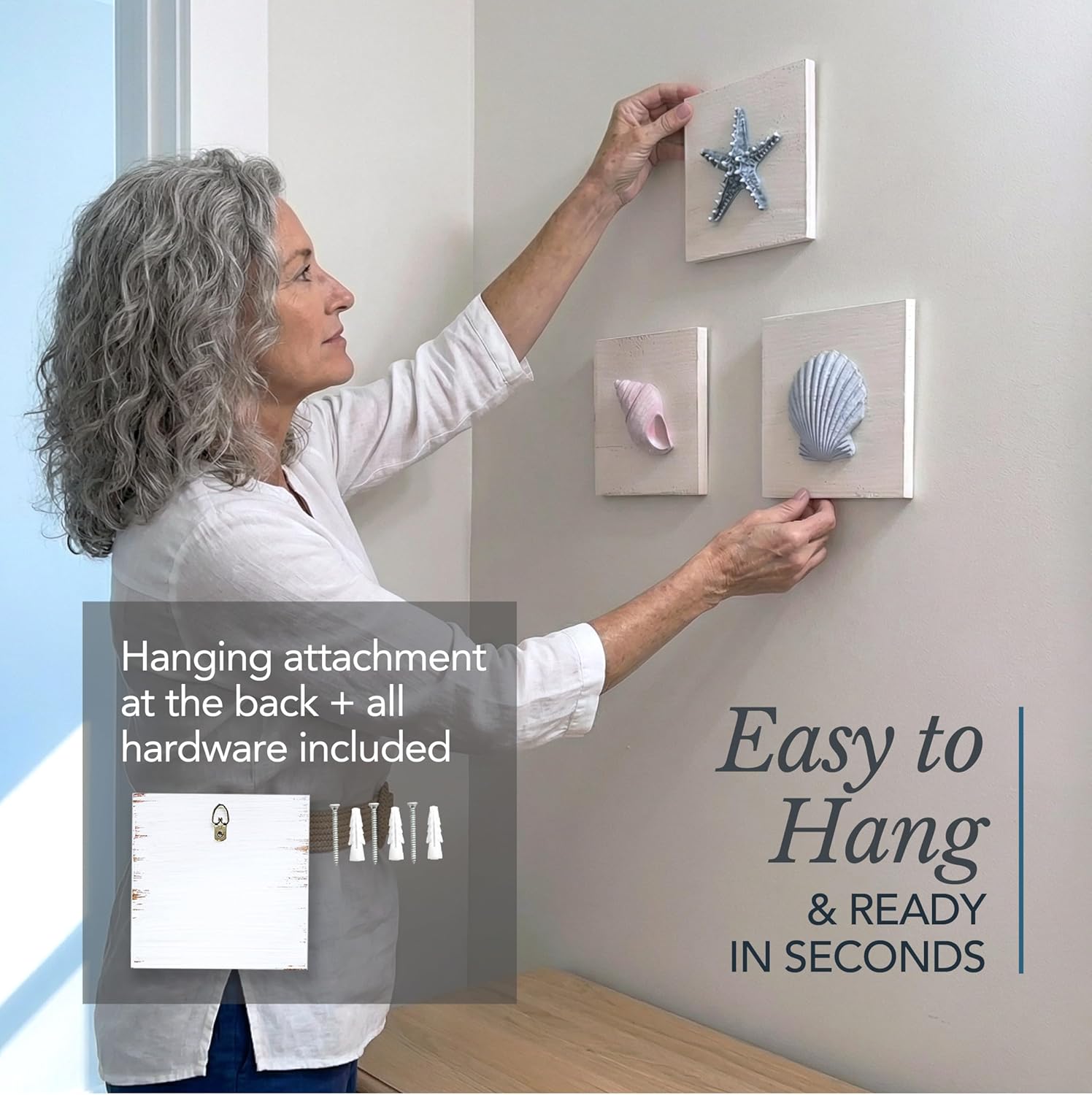 Tide and Tales 3D Beach Wall Art - Seashell with Starfish for Coastal Bathroom Decor, Ocean Inspired Decor for Bathroom, Coastal Bedroom, Living Room or Beach House, Set of 3 (6”x 6”) - Image 6