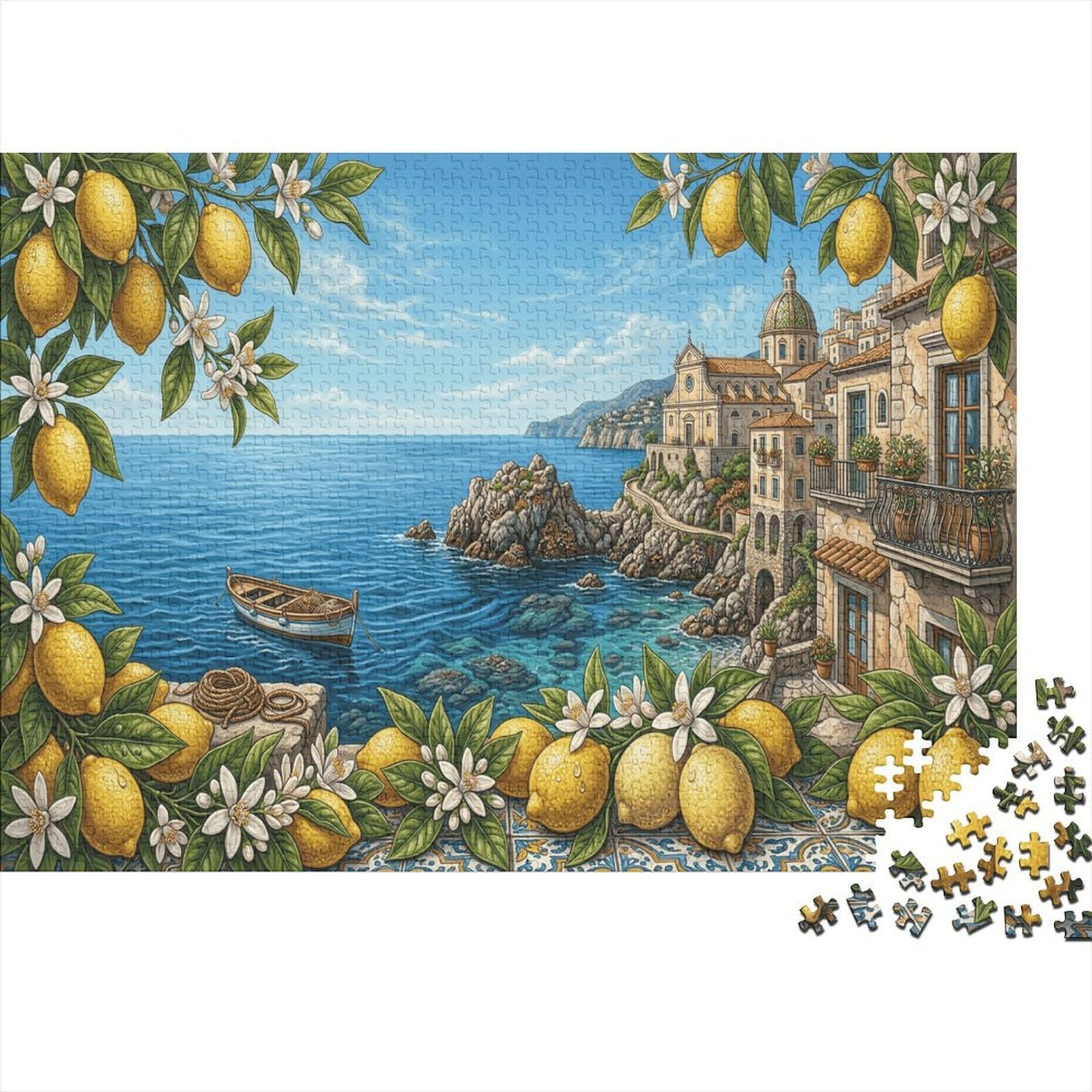Amalfi Lemons 1000 Piece Puzzle Mediterranean Coast Home Decor Retirement Gift Housewarming Gift for Family Weekend Activity Participants 38x26cm/1000pcs