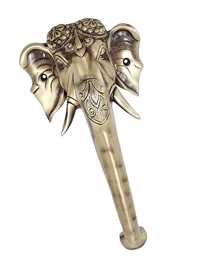 Two Moustaches Brass Tuskar Ganesha Door Handle, Brass Handles for Main Door, Standard, Pack of 1