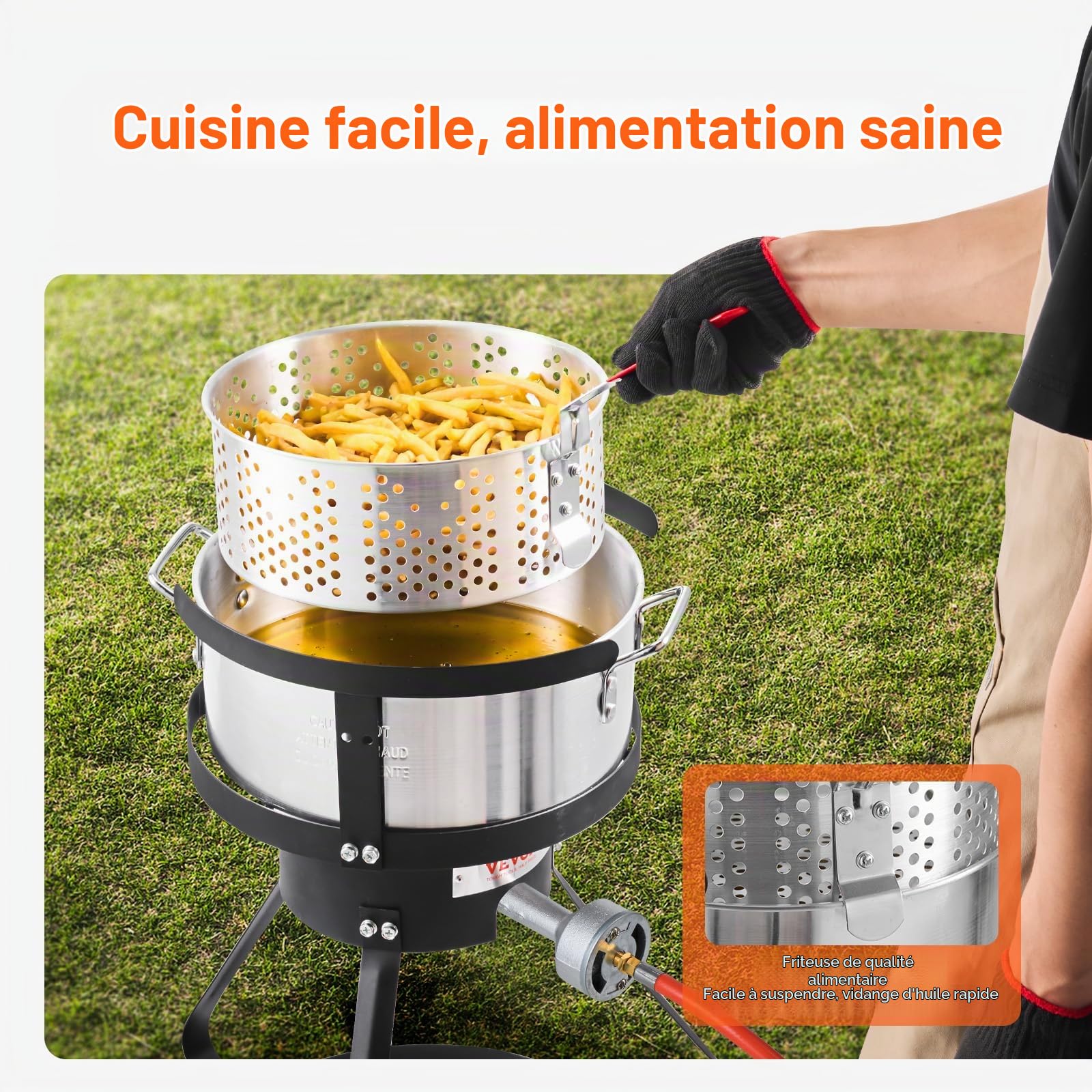 VEVOR Friteuse à poisson et ailes 9,35 l, kit de friteuse au propane en aluminium, friteuse extérieure pour fruits de mer avec thermomètre, passoire et brûleurs au propane 54000 BTU pour patio camping