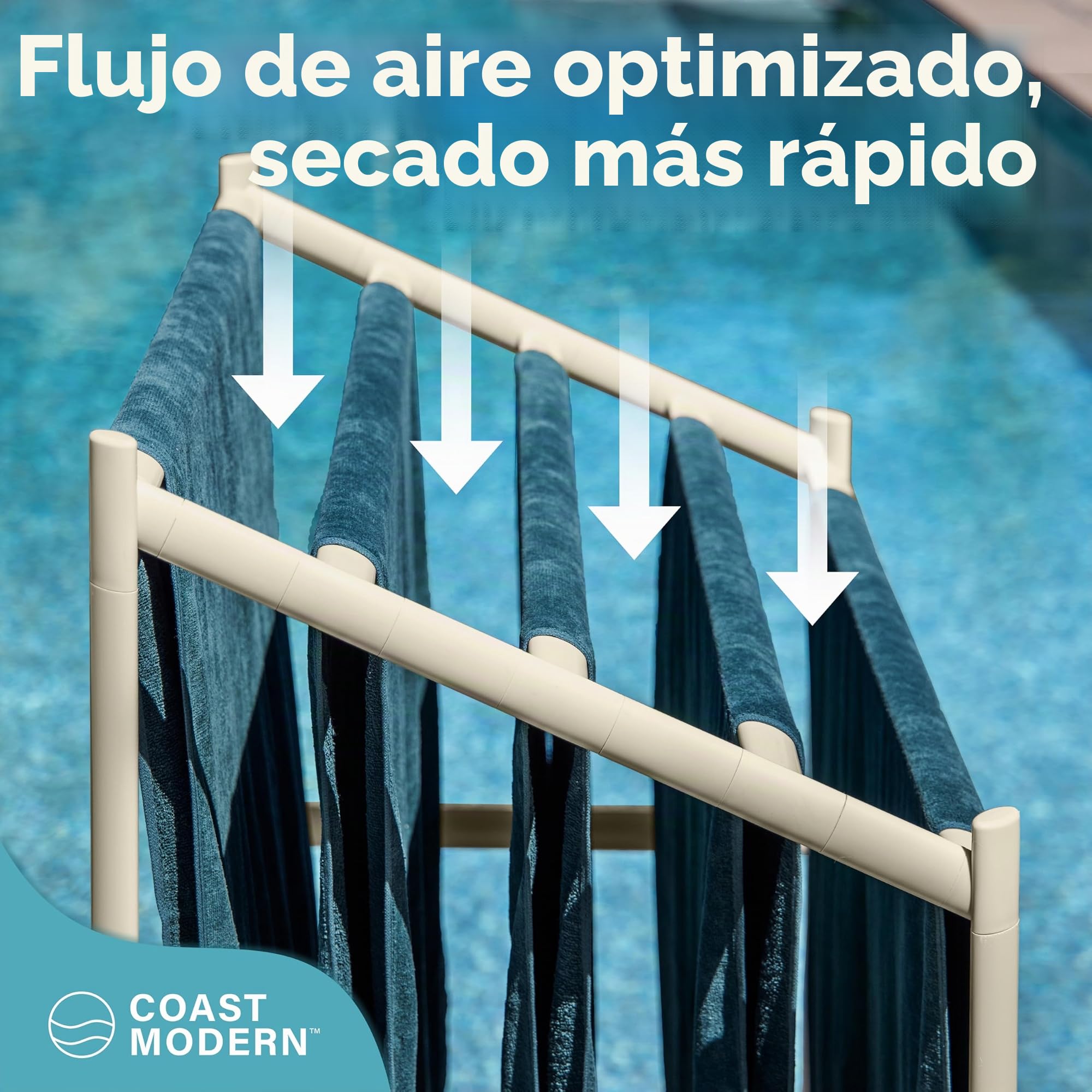 Coast Modern - Toallero de Piscina – 5 Toallas de Playa de PVC para Uso en Exteriores e Interiores, Color Arena