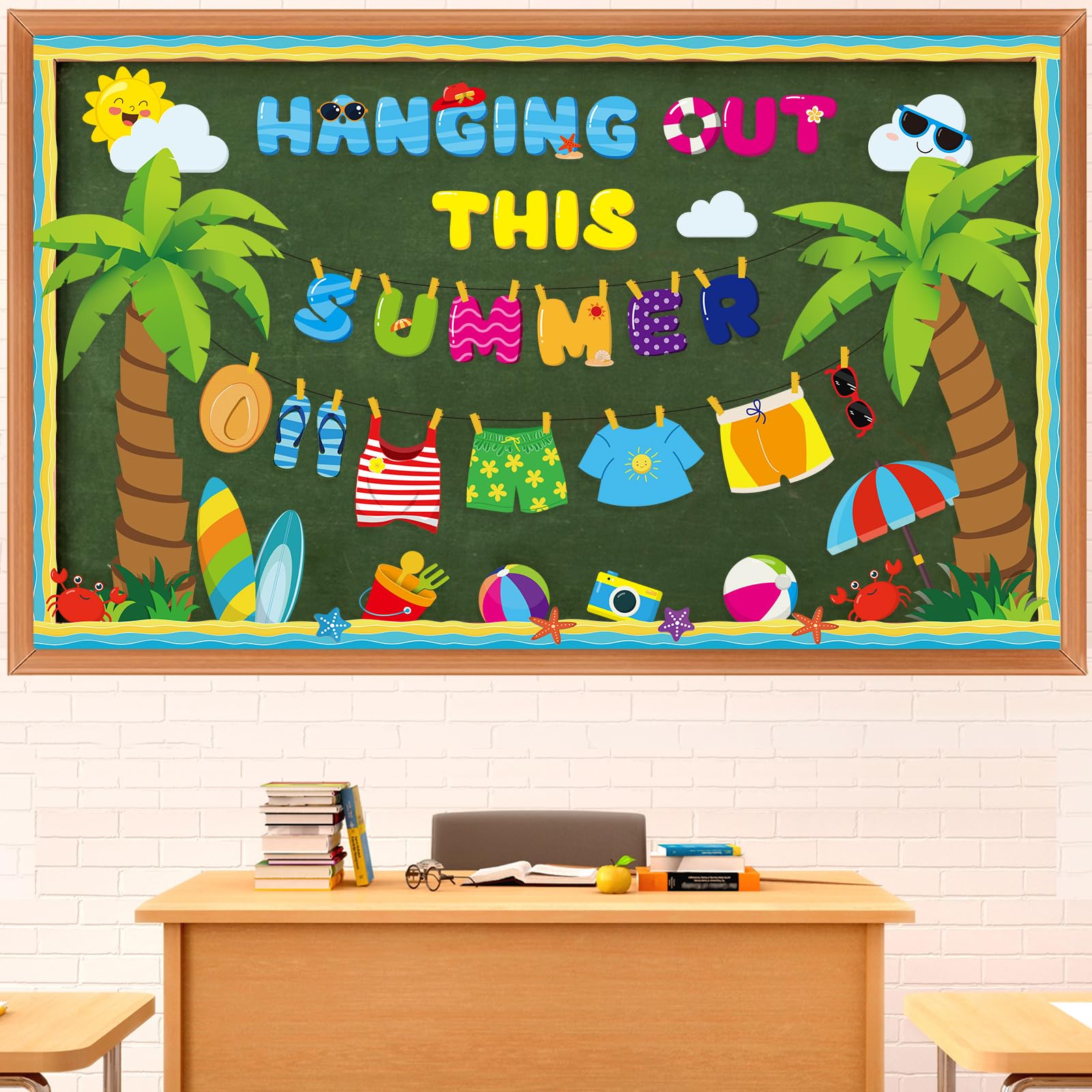 Pajean Summer Bulletin Board Set Summer Classroom Decoration Paper Cutout for Back to School Class Window Wall Home Party Decor(Hanging Out)
