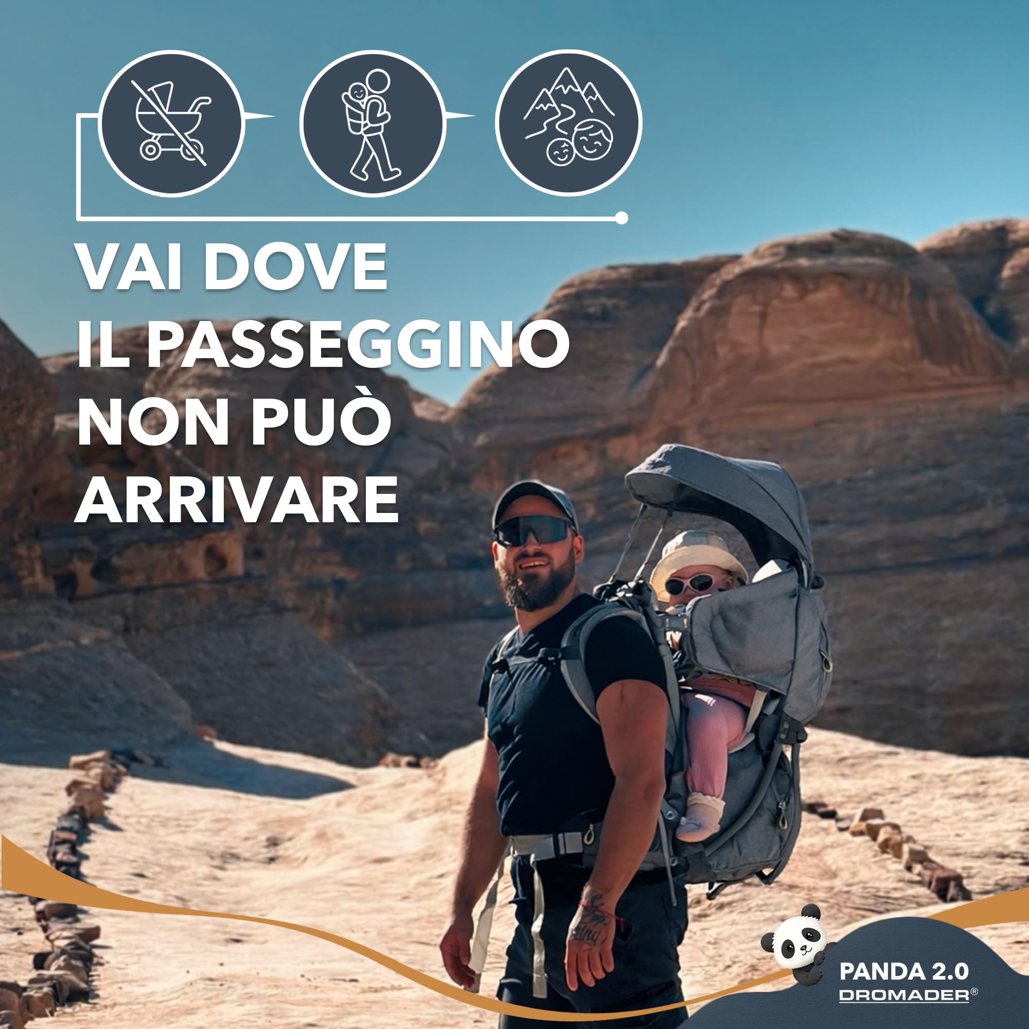 DROMADER Zaino Porta Bambino Montagna con Sedile Regolabile e Parasole Retrattile