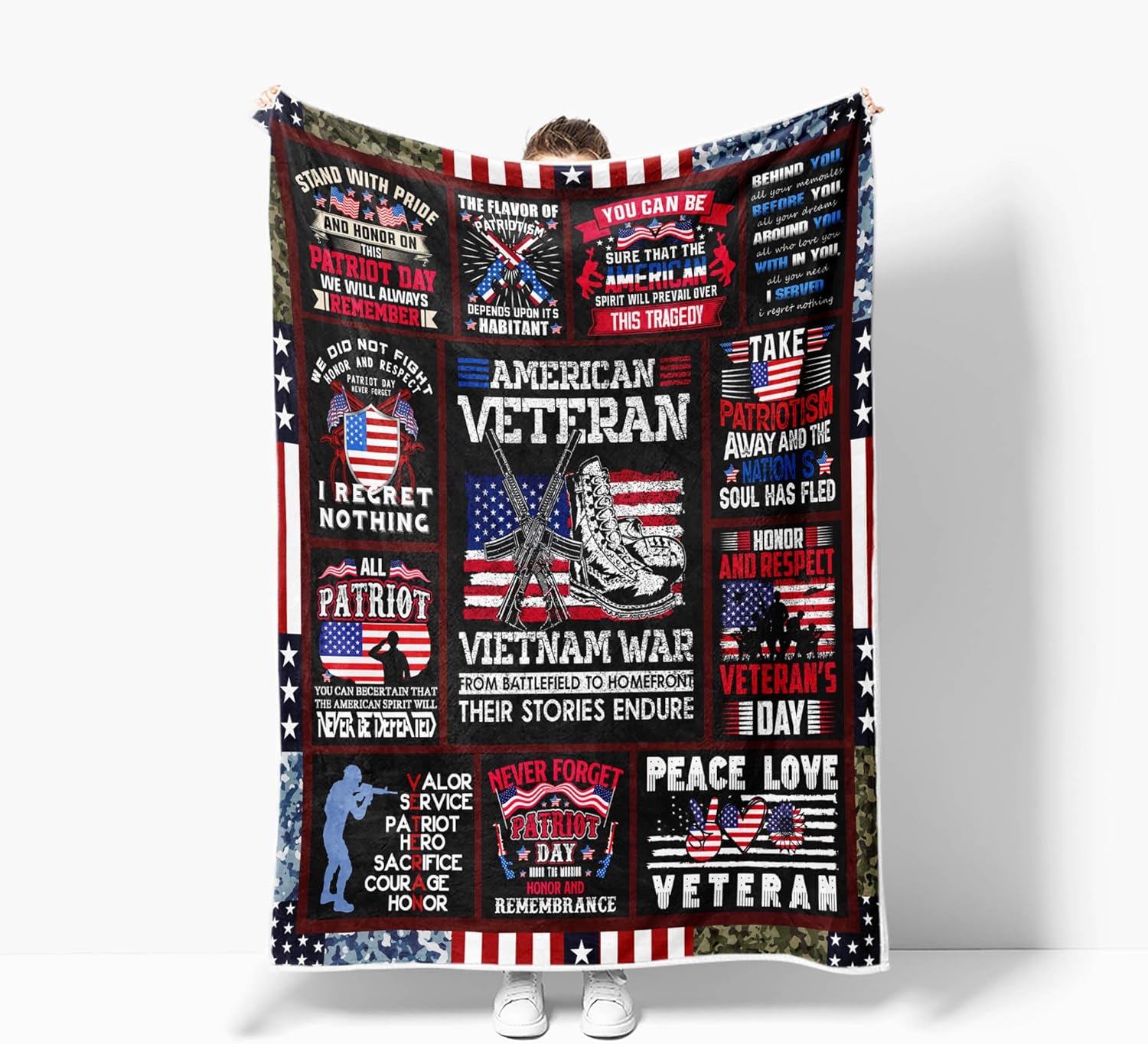 Veterans Day Gifts Blanket for Men, 50"x60" Throw Blanket for Navy/Army/Air Force/Marine Vietnam Veterans, Hard Head Veterans Military Gifts for Dad, Fathers