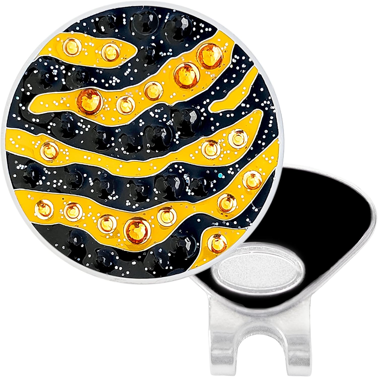 NAVIKA Tiger Print Golf Ball Marker with Austrian Crystals - Safari Animal Theme - Hat Clip Gift for Women Golfers