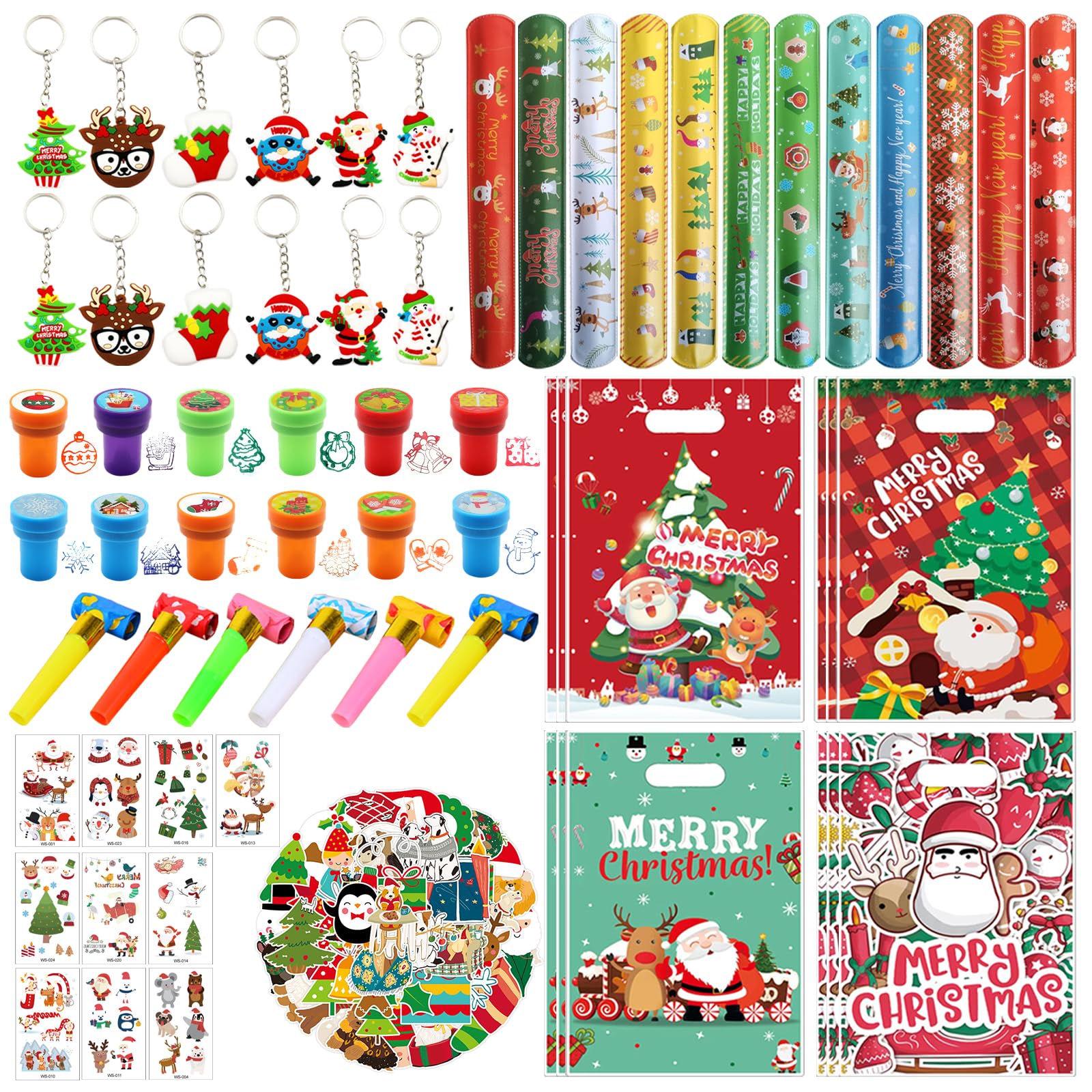 Kit Festa Di Natale Per Bambini - 158 Pezzi Con Sacchetti Caramelle, Portachiavi, Adesivi, Matite E Braccialetti
