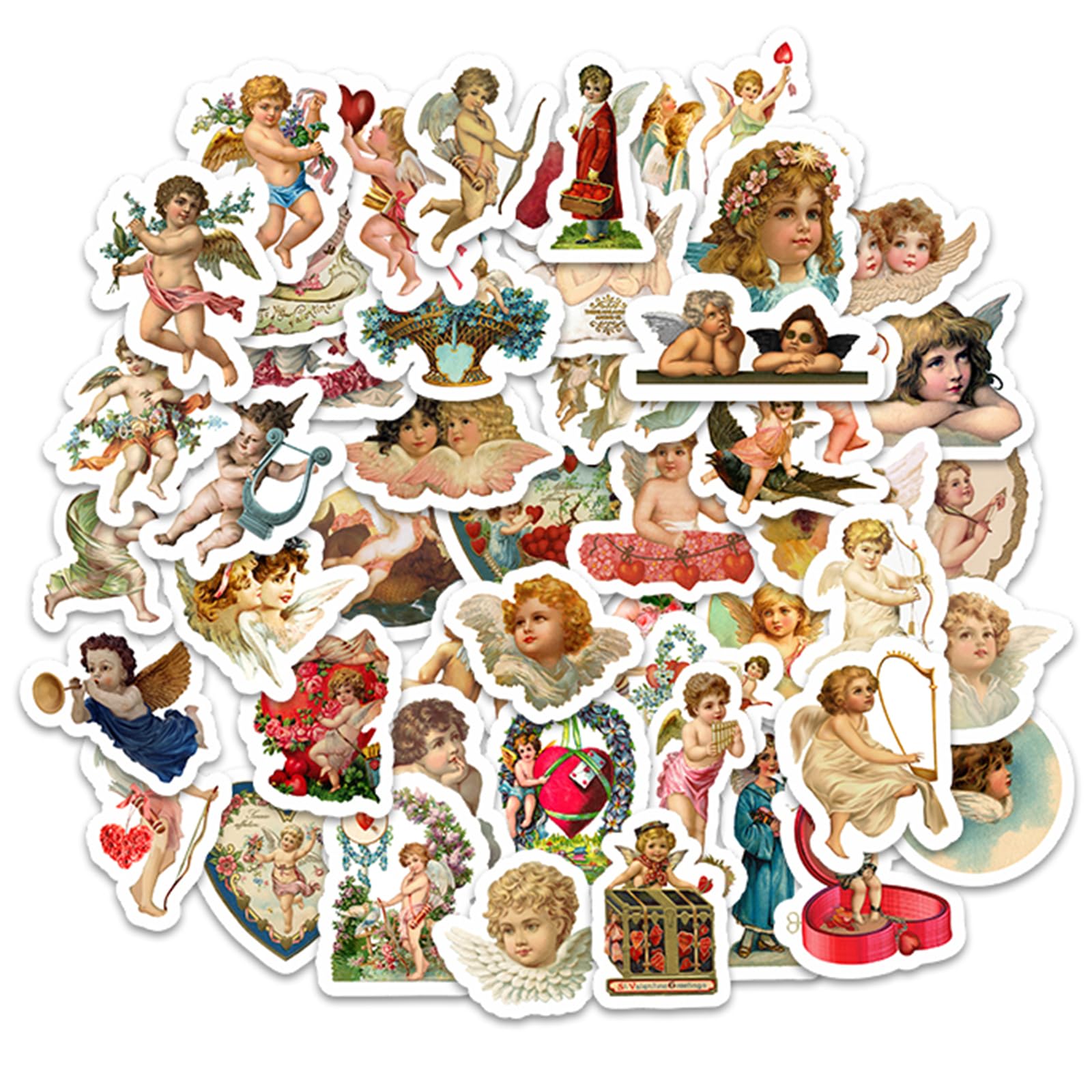 Vintage Angels and Cupids Stickers, Vinyl Scrapbooking Stickers Packs, 50PCS Kawaii Cute Angel Aesthetic Stickers for Kids Teens, Waterproof Holiday Stickers Decals for Cards, Water Bottles