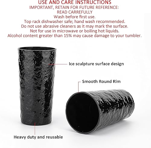 Miniatura 3 de KX-WARE Vasos de agua acrílicos de 26 onzas, vasos de plástico más grandes, juego de 8 unidades, color negro