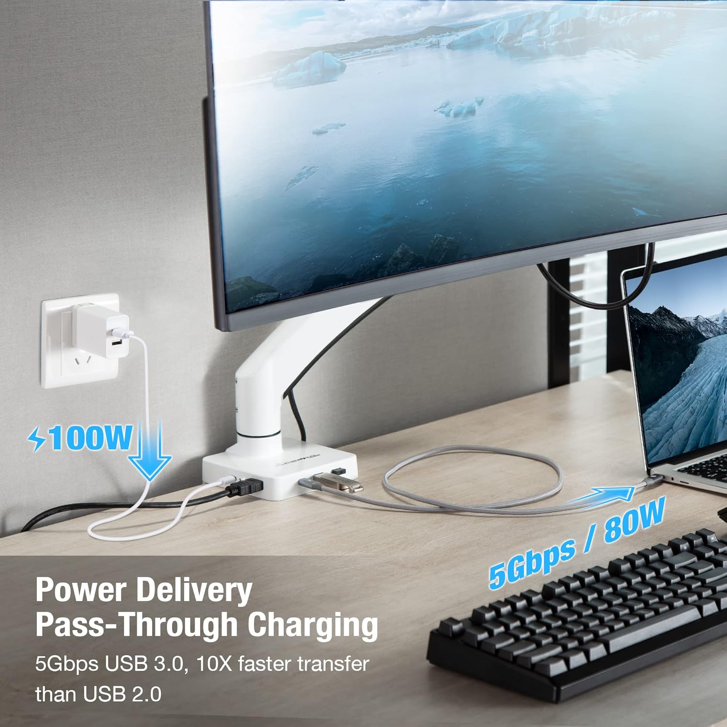 5 in 1 Multiport USB C Single Mount Dock for AVLT-DM42-1 and AVLT-DM40-1, USB-C Docking Station, HDMI 4K60Hz, USB-A 5Gbps, Ethernet, 100W PD - White